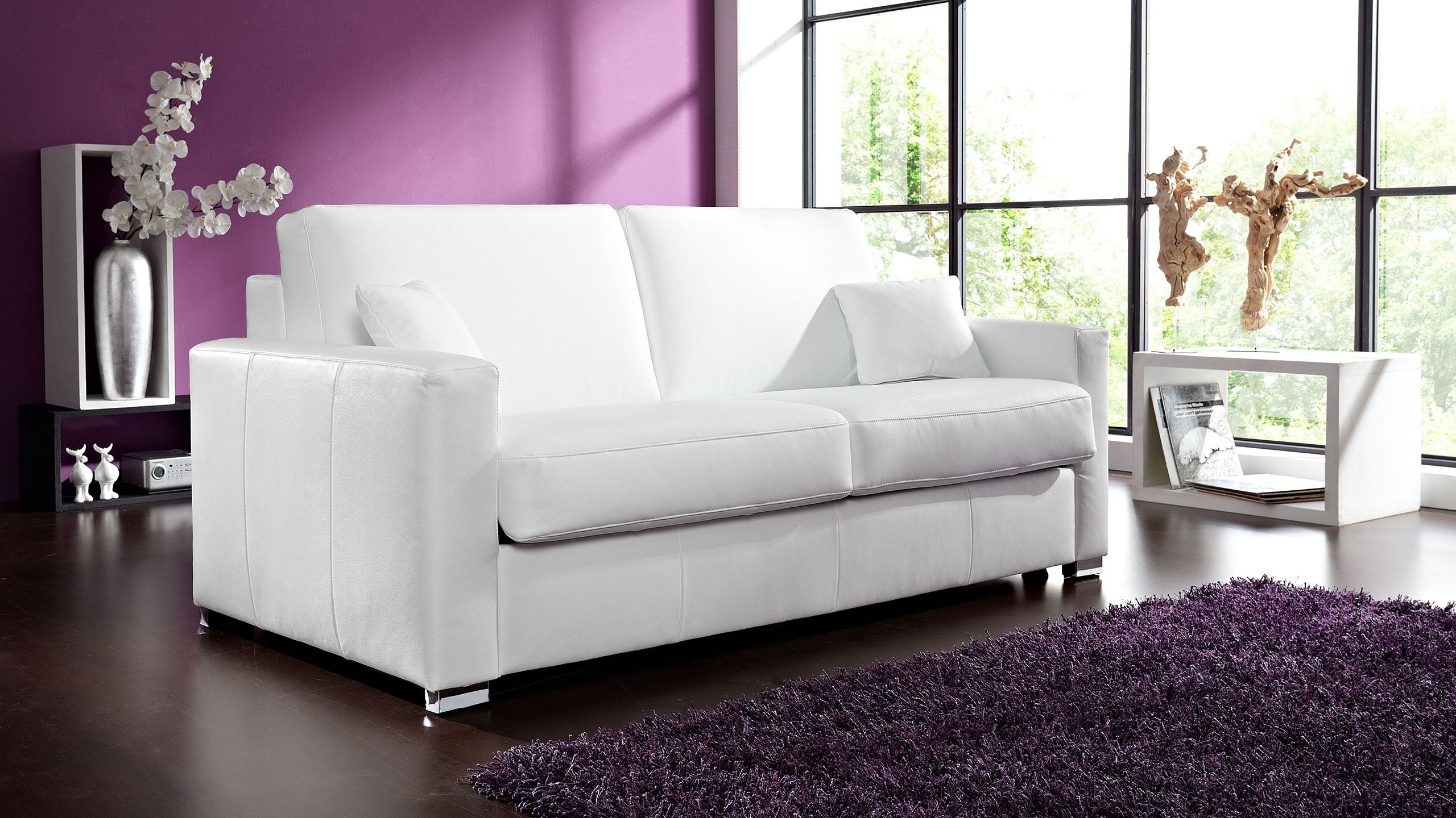 Coco Schlafcouch Leder Weiss