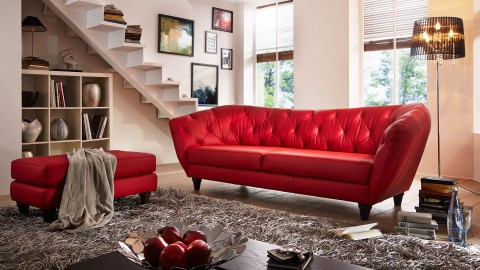 Wales Sofa 200 cm Leder Rot