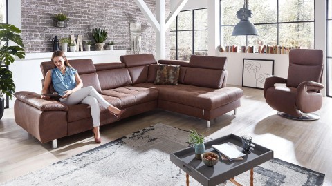 Pisa Ecksofa Stoff Braun