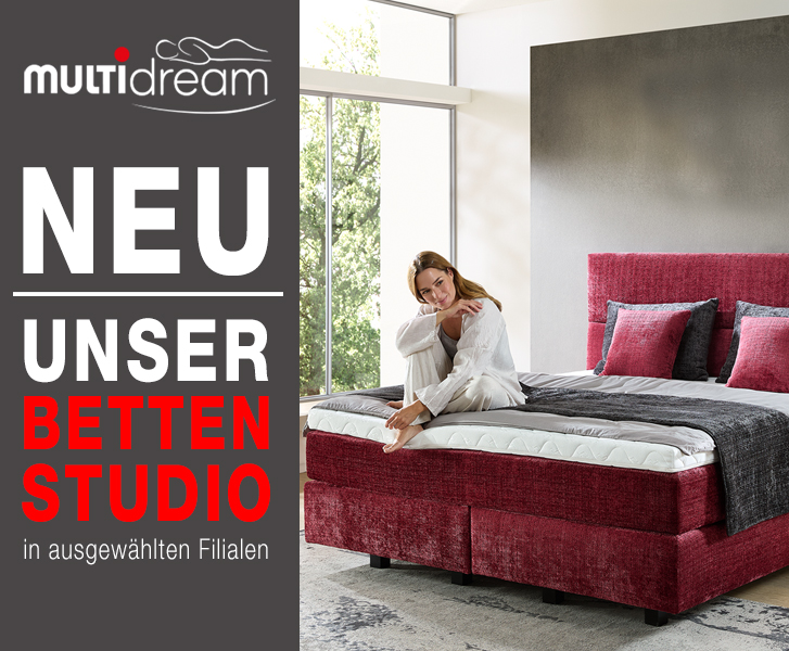 Bettenstudio neu bei Multipolster Bild mit Text und Bett mit Model