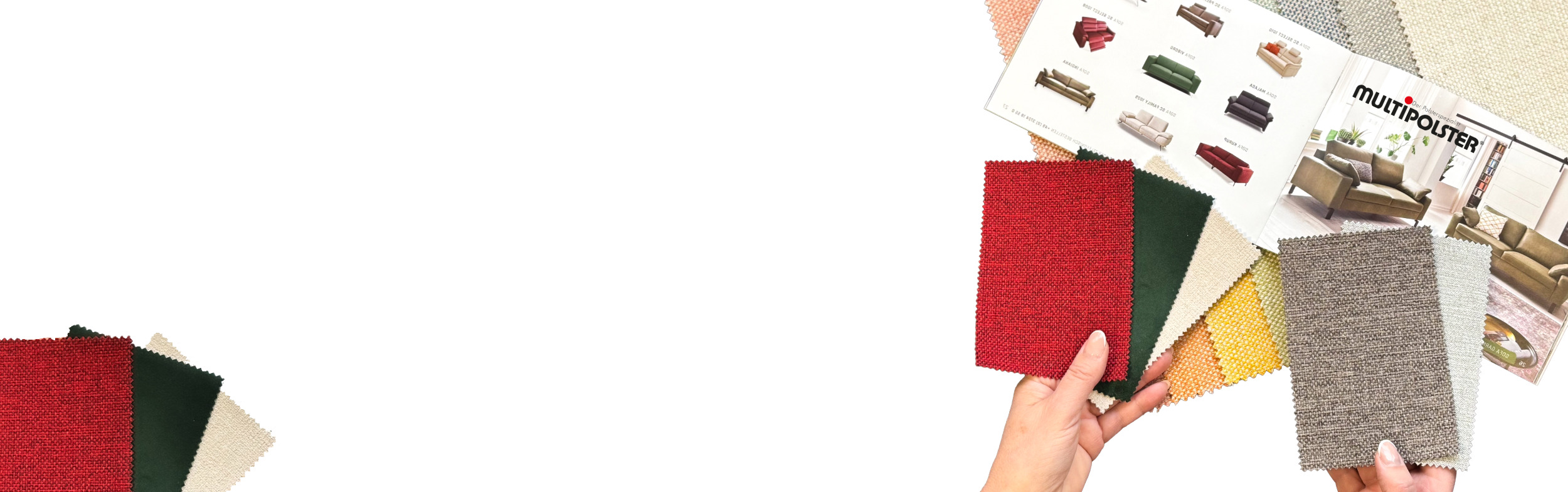 banner verschiedener stoffmuster mit multipolster produktkatalog