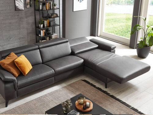 Wohnlandschaft anthrazit mit mot. Liege-Relaxfunktion