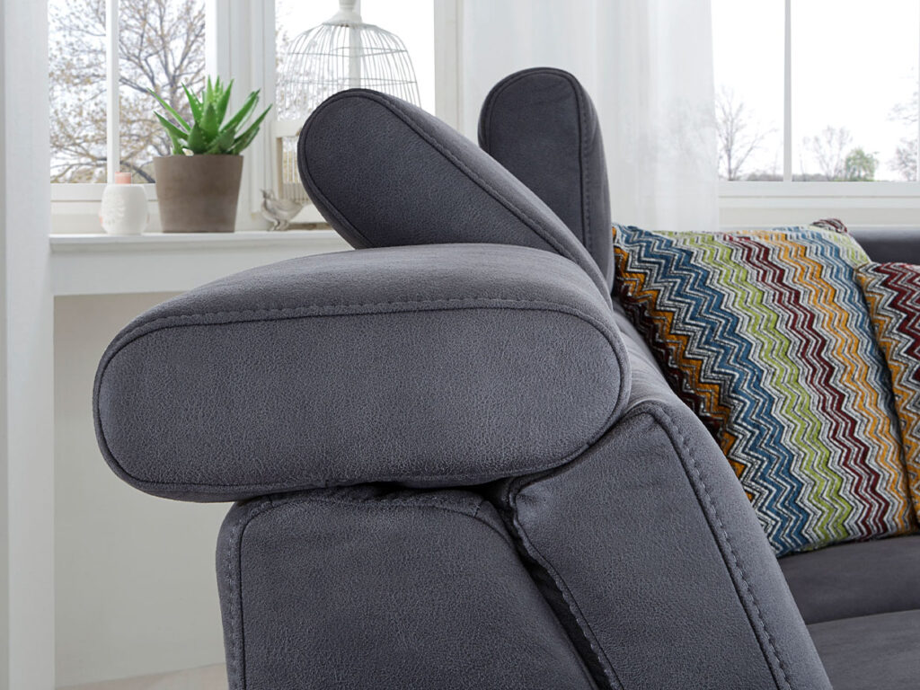 Wohnlandschaft dunkelblau mit Kopfteilverstellung