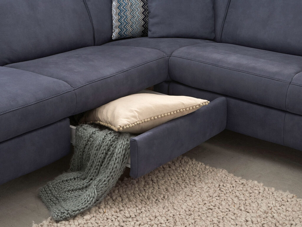 Wohnlandschaft dunkelblau mit Schubkasten