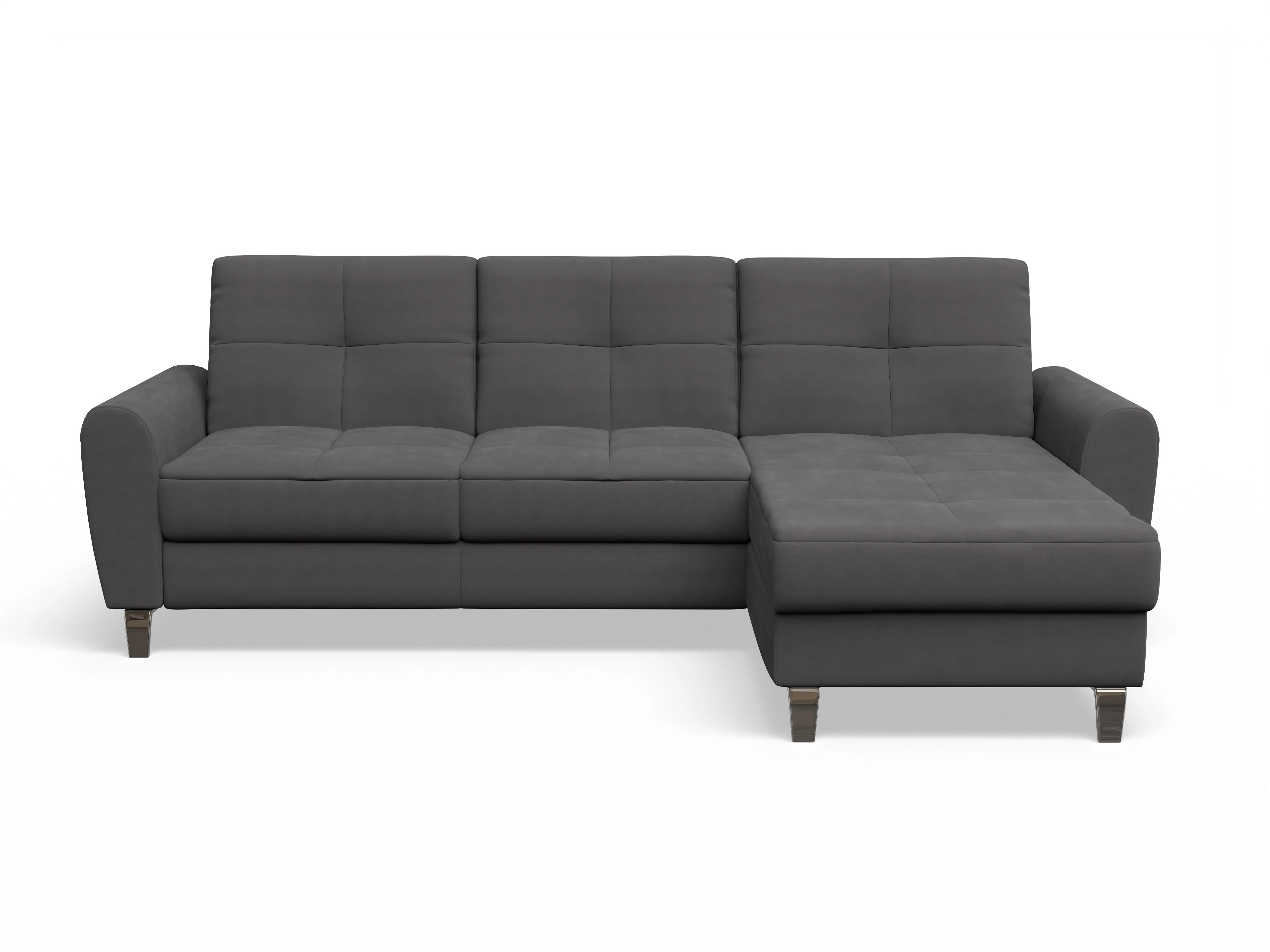 Valona Ecksofa LO Medium R Ansicht des Produktes Valona Ecksofa rechts Abschluss offen in Stoff Grau