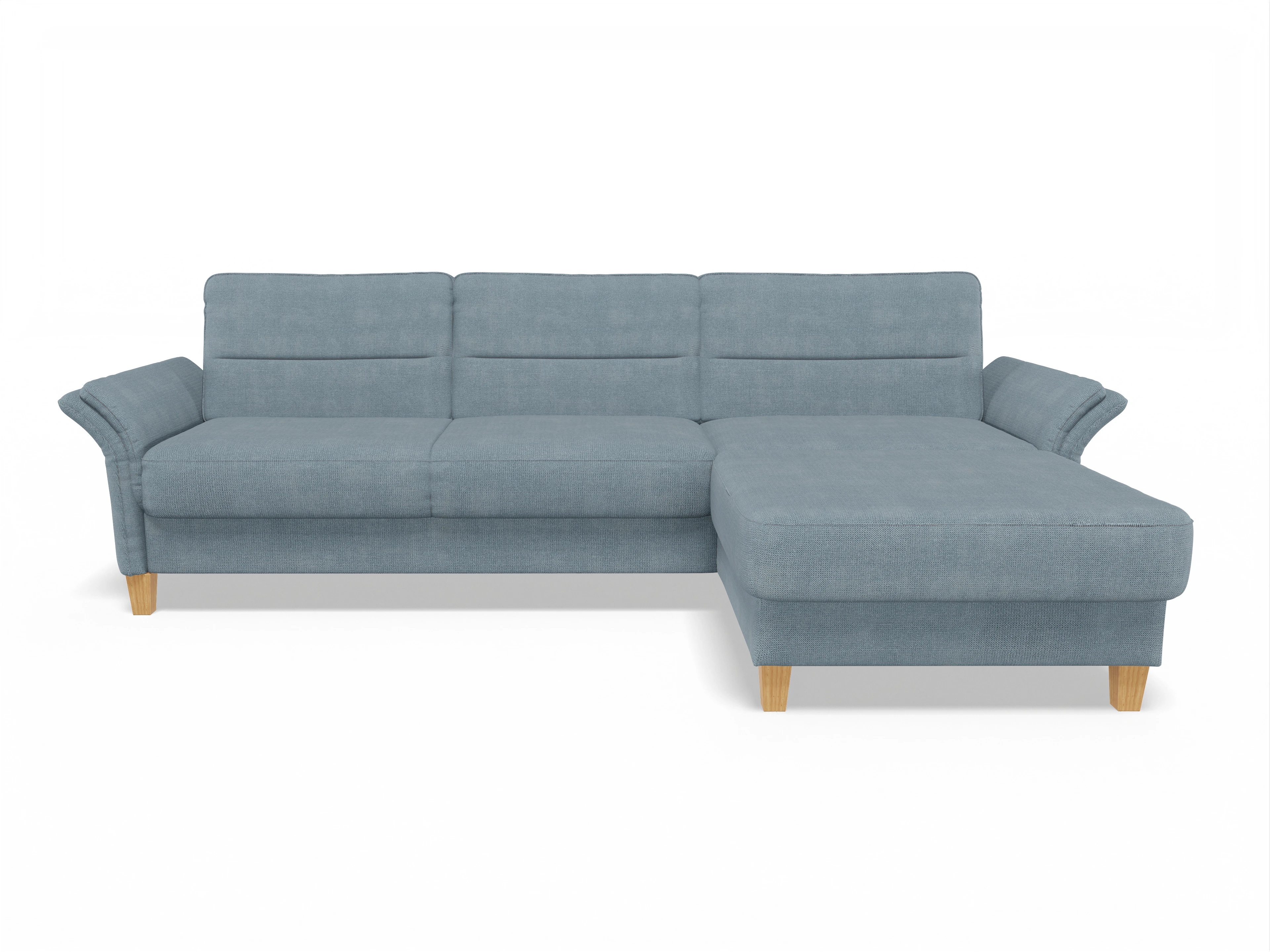 Ansicht des Produktes Warna Ecksofa rechts Abschluss offen in Stoff Blau