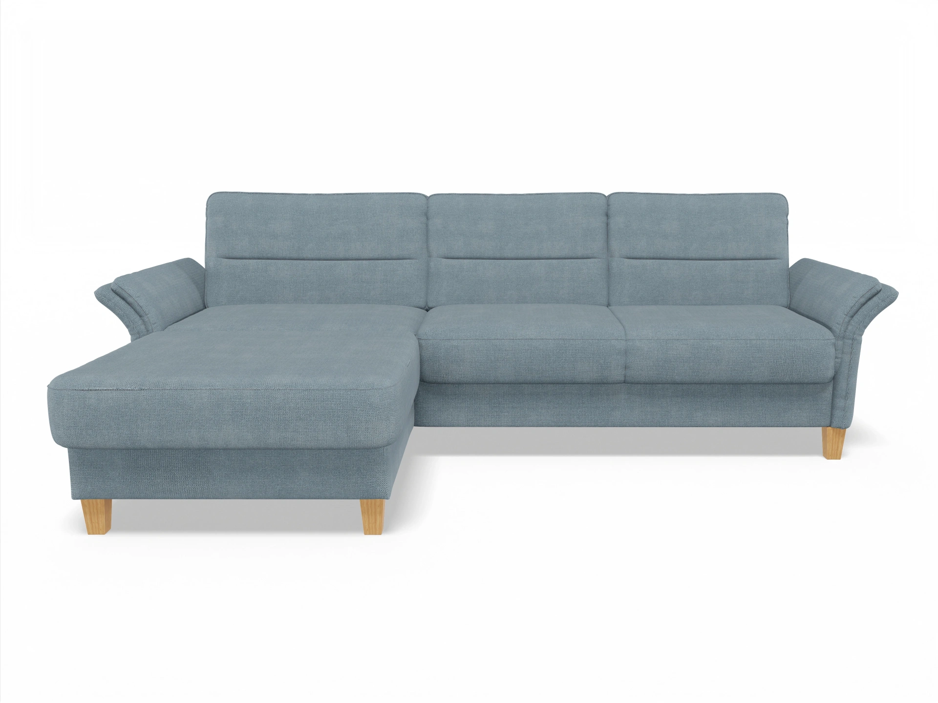 Ansicht des Produktes Warna Ecksofa links Abschluss offen in Stoff Blau