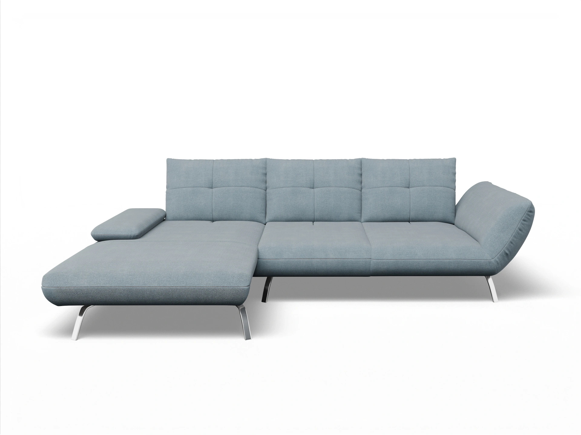 Ansicht des Produktes Dubai Ecksofa links Abschluss offen in Stoff Blau