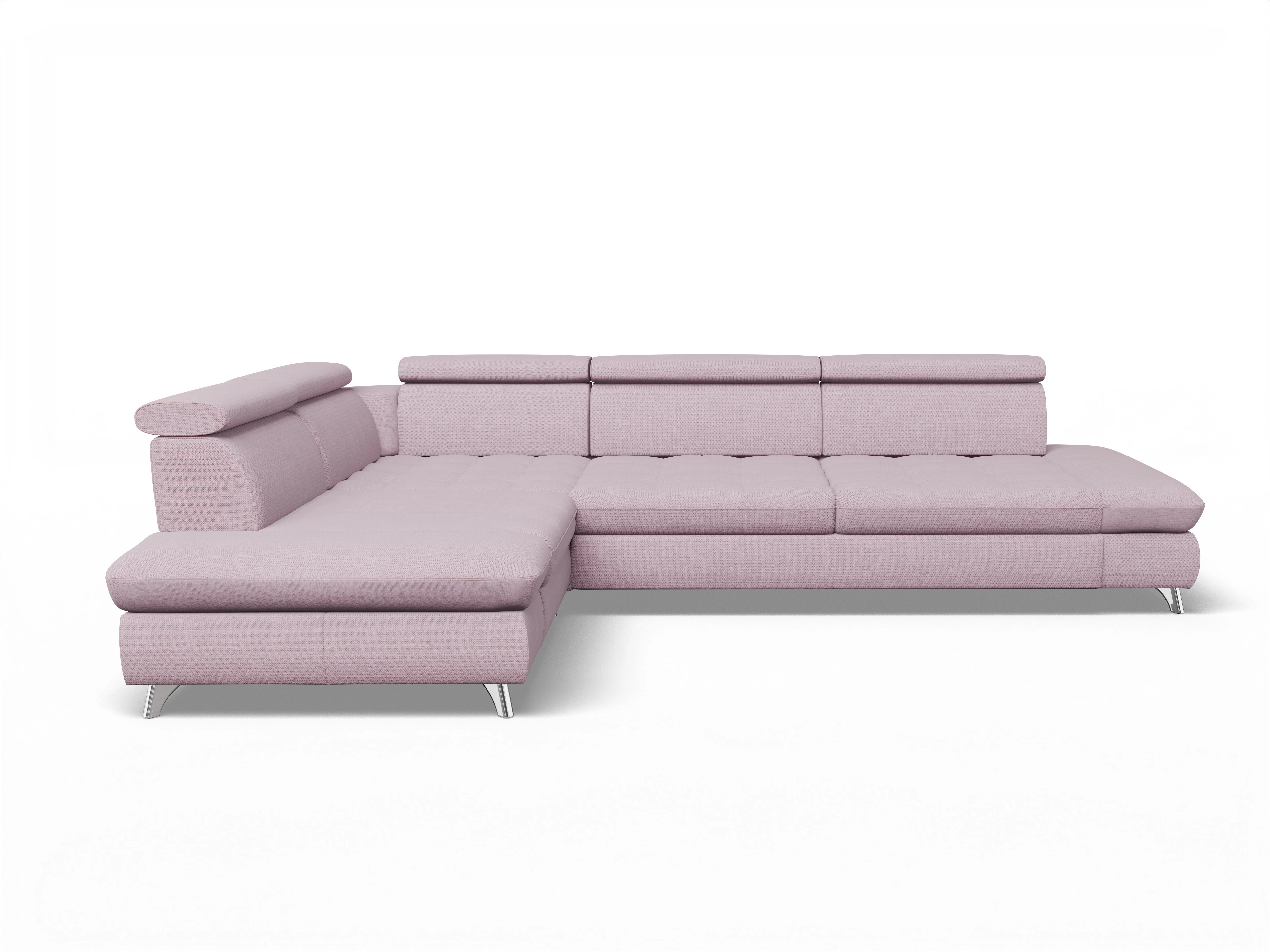 Ansicht des Produktes Memphis Stoff Ecksofa links mit Armlehne in Stoff Rosa