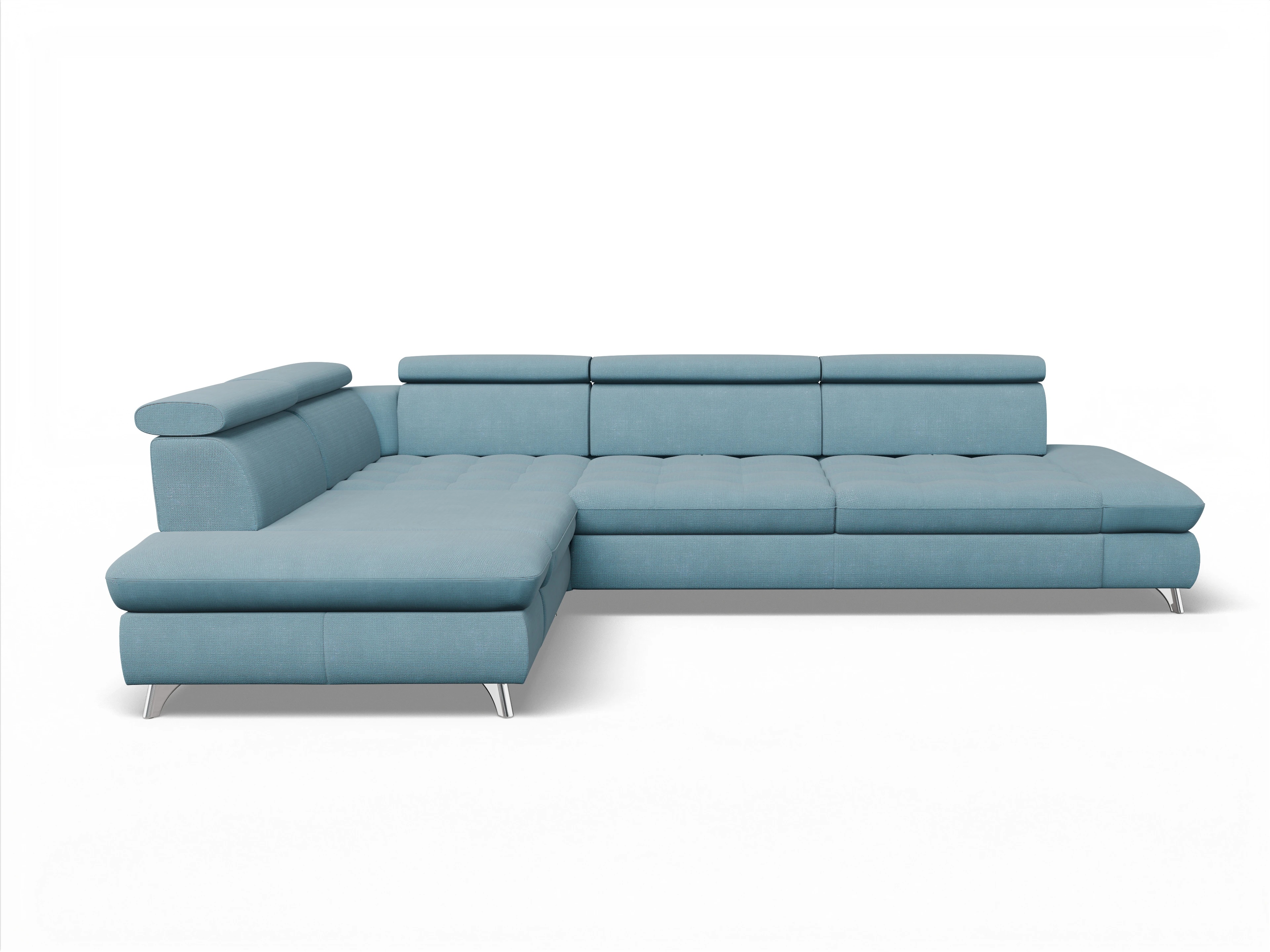 Ansicht des Produktes Memphis Stoff Ecksofa links mit Armlehne in Stoff Blau