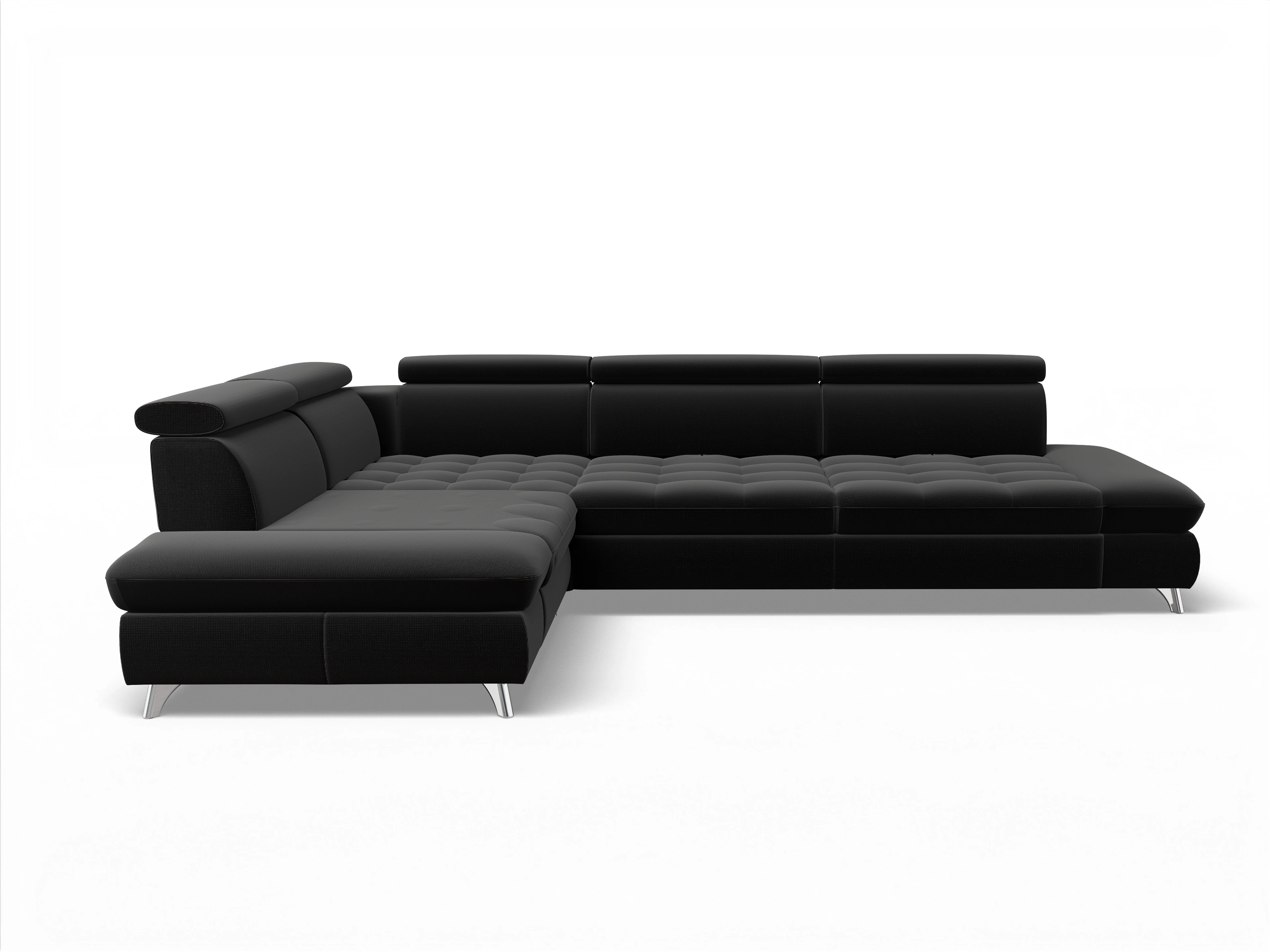 Ansicht des Produktes Memphis Stoff Ecksofa links mit Armlehne in Stoff Schwarz