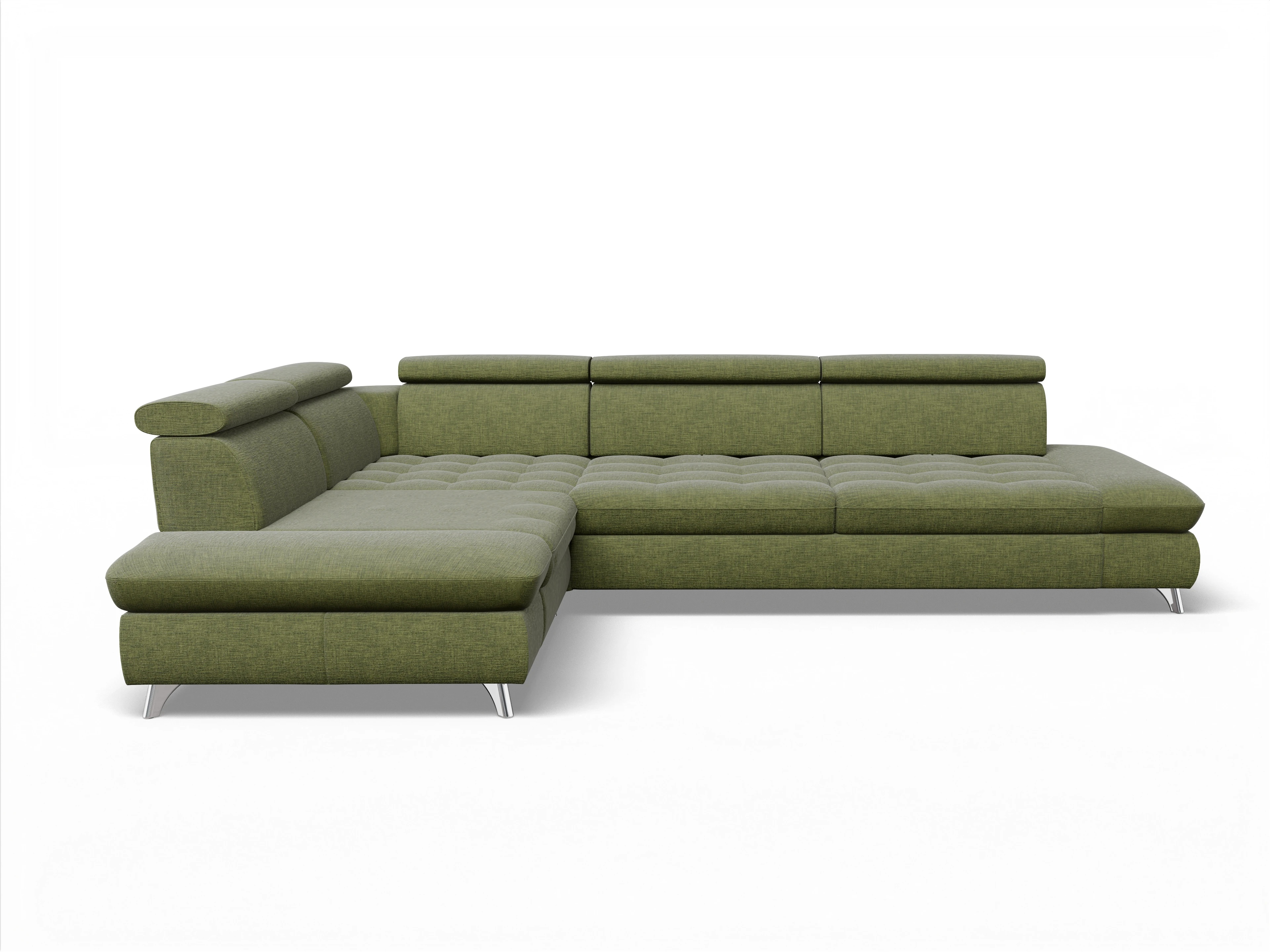 Ansicht des Produktes Memphis Stoff Ecksofa links mit Armlehne in Stoff Grün