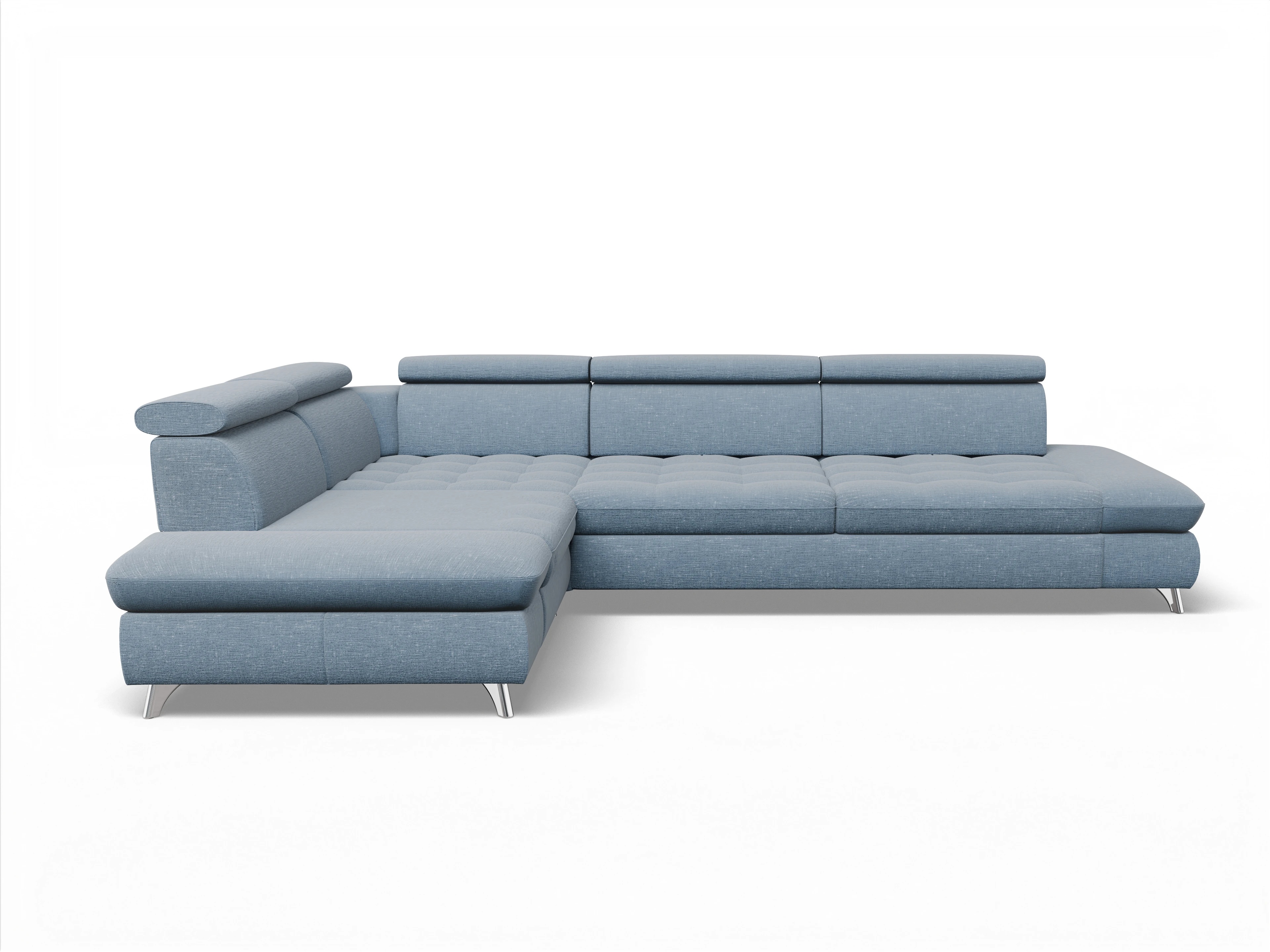 Ansicht des Produktes Memphis Stoff Ecksofa links mit Armlehne in Stoff Blau