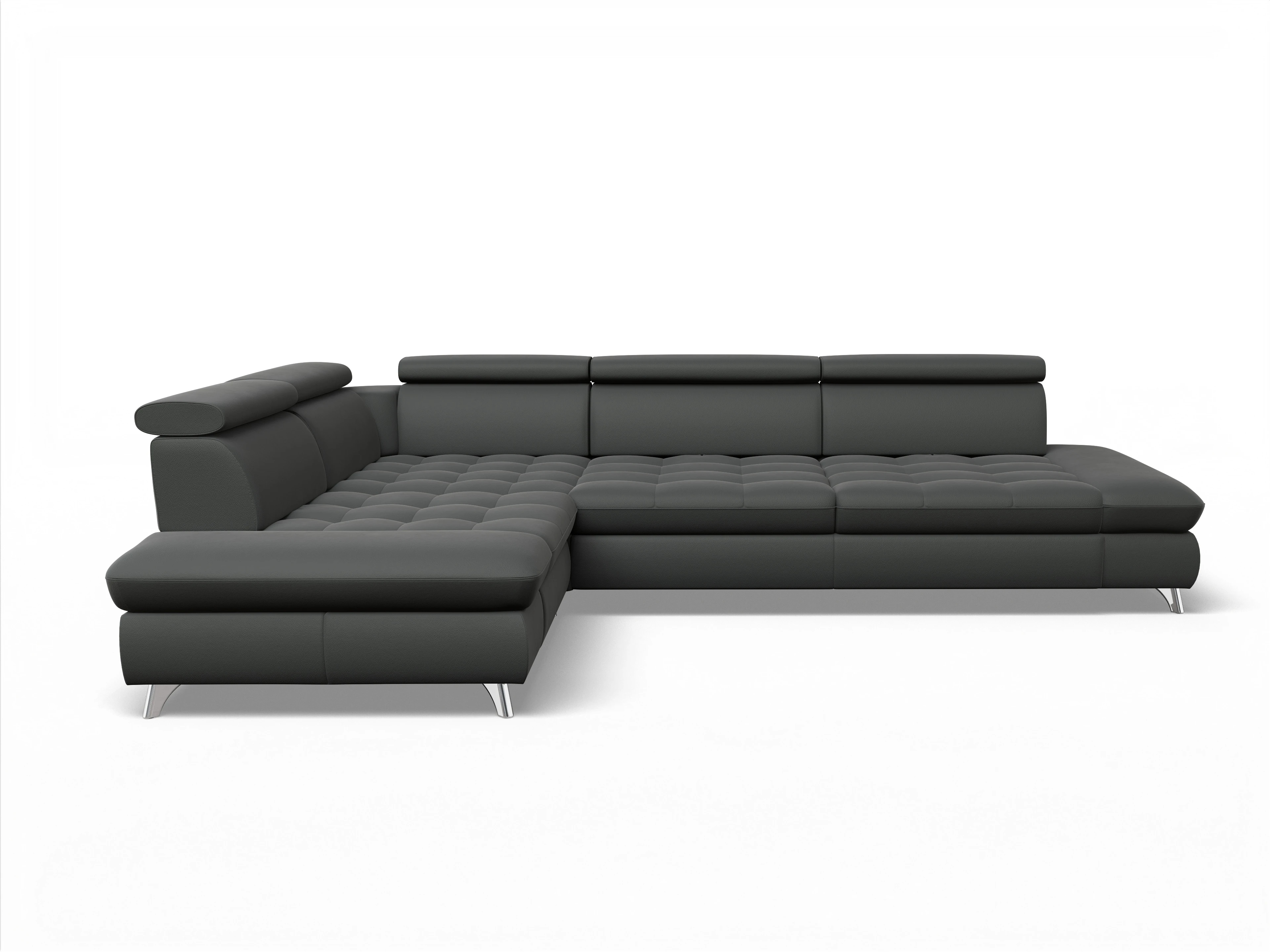 Ansicht des Produktes Memphis Stoff Ecksofa links mit Armlehne in Leder Grau