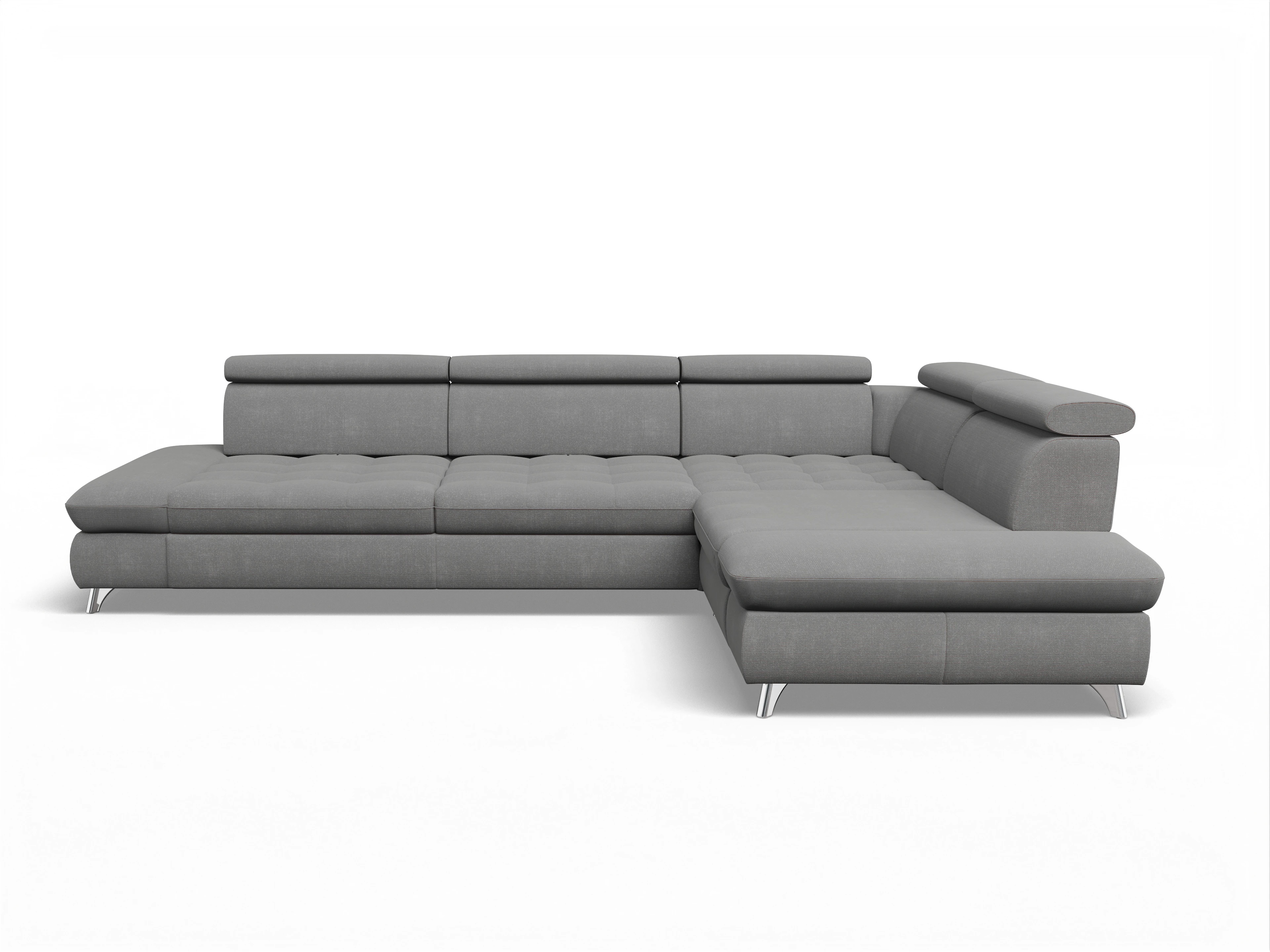 Ansicht des Produktes Memphis Stoff Ecksofa rechts mit Armlehne in Stoff Grau