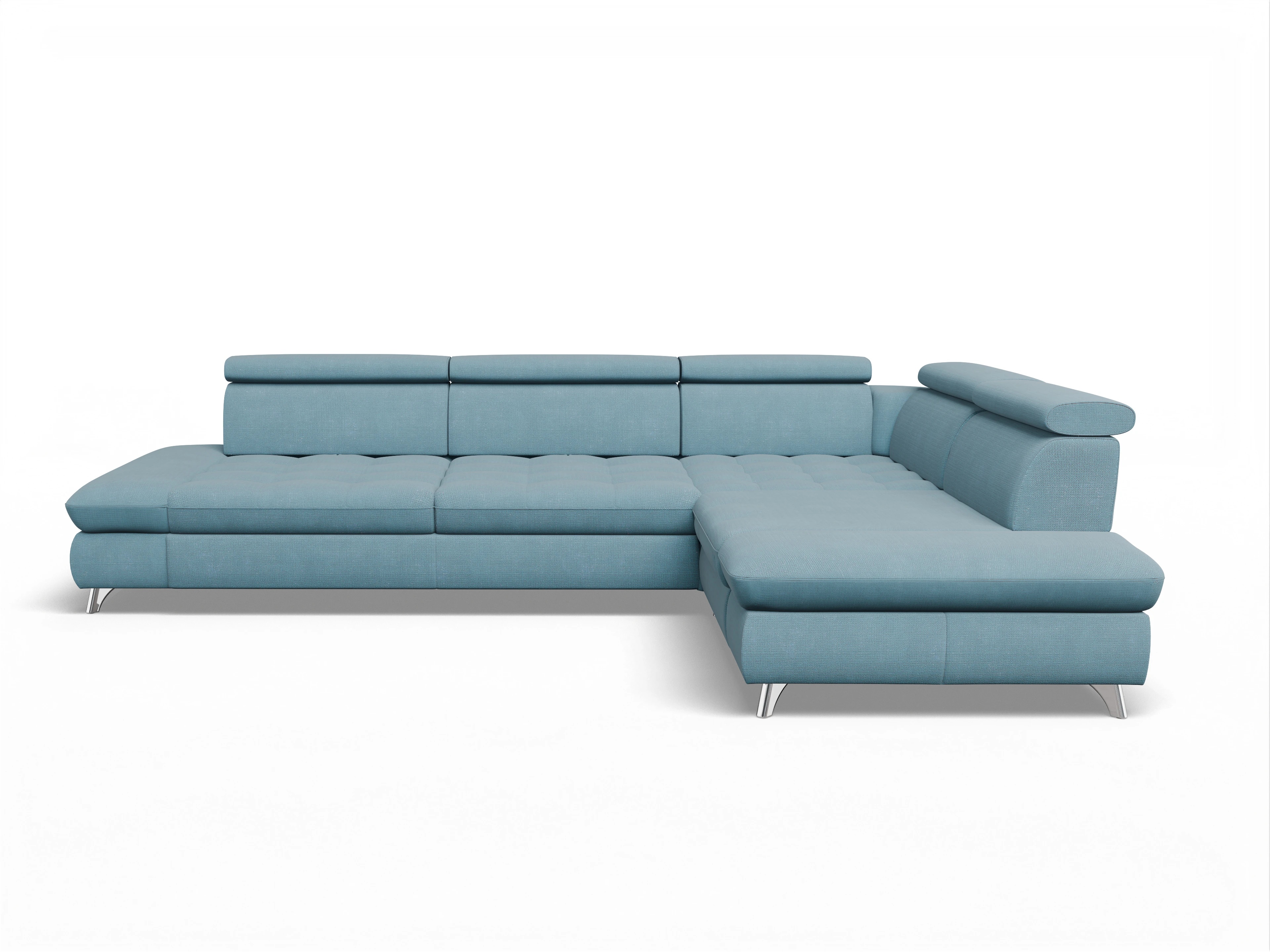Ansicht des Produktes Memphis Stoff Ecksofa rechts mit Armlehne in Stoff Blau