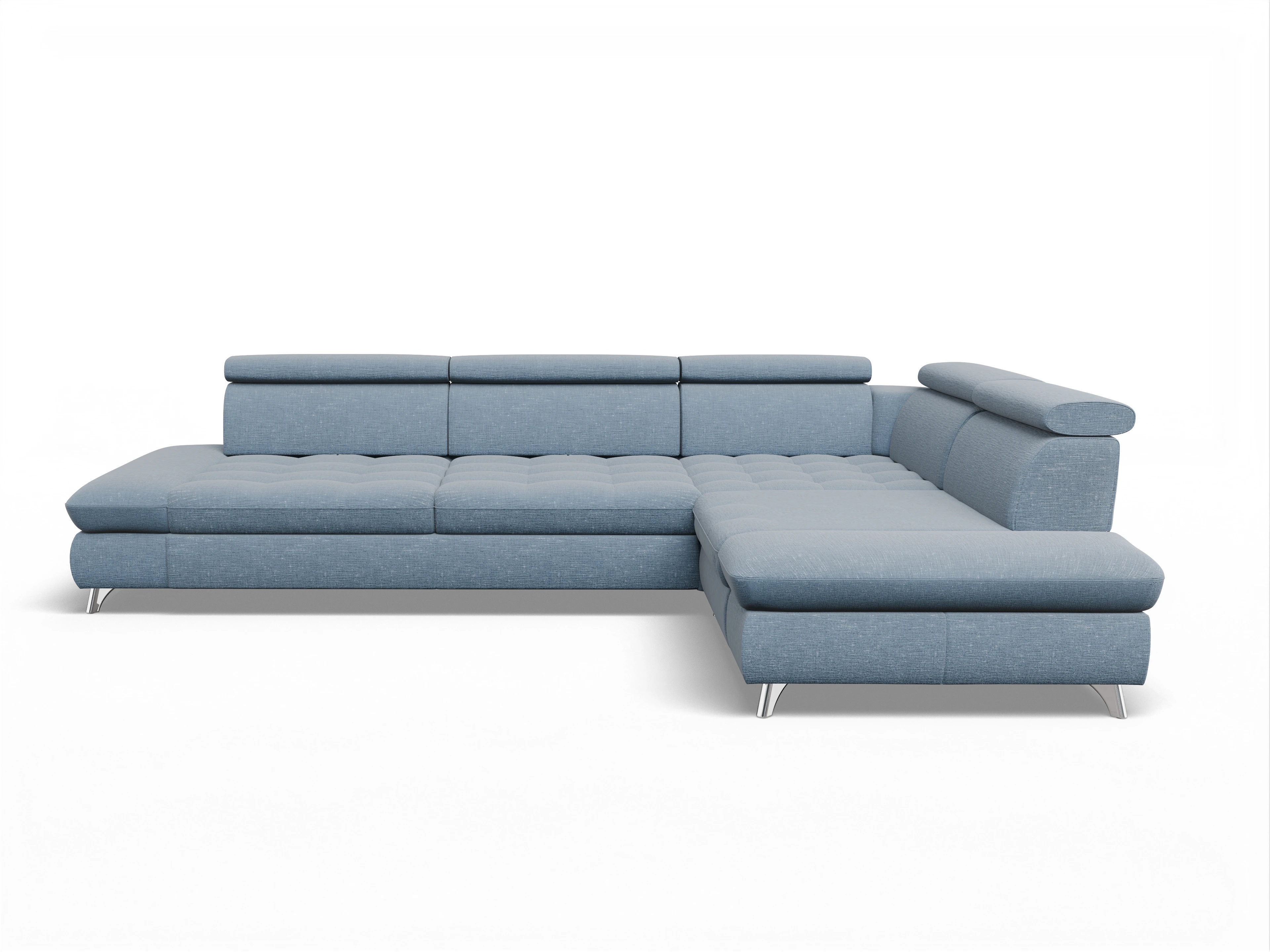 Ansicht des Produktes Memphis Stoff Ecksofa rechts mit Armlehne in Stoff Blau