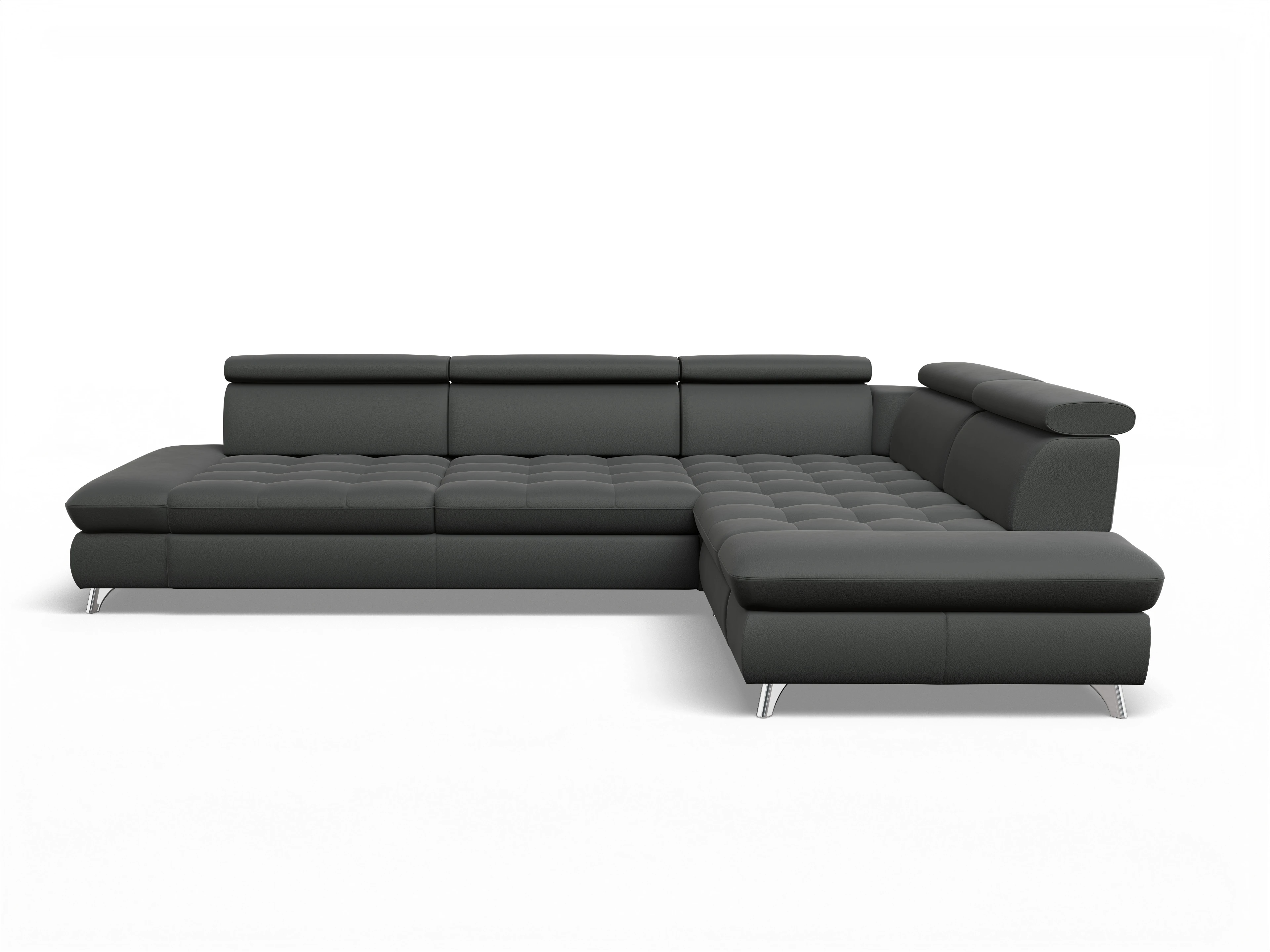 Ansicht des Produktes Memphis Stoff Ecksofa rechts mit Armlehne in Leder Grau