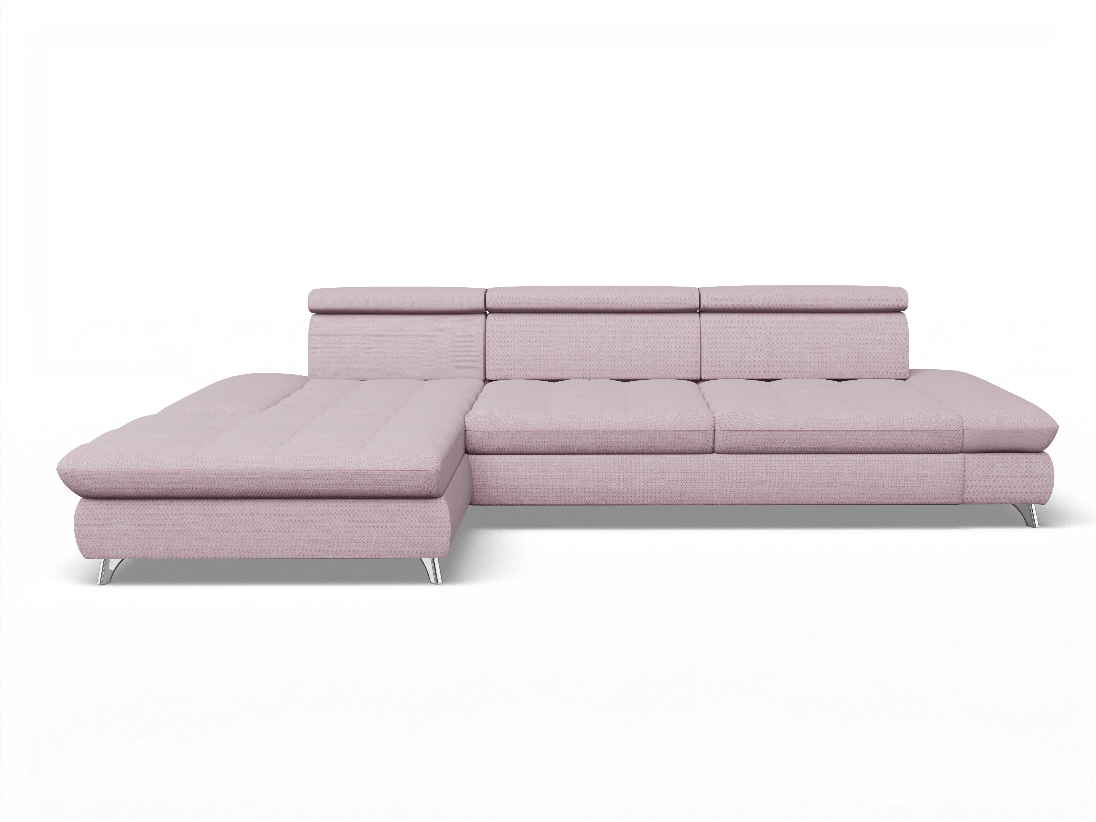 Ansicht des Produktes Memphis Stoff Ecksofa links Abschluss offen in Stoff Rosa