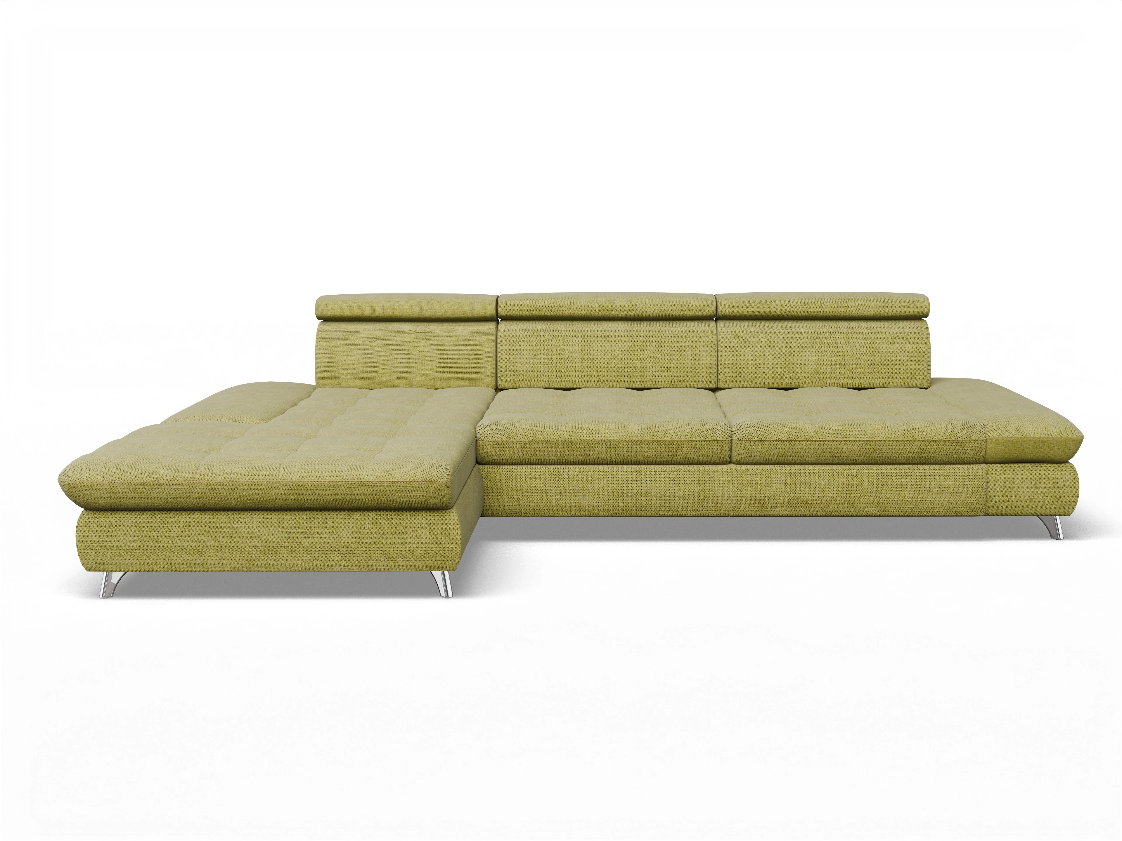 Ansicht des Produktes Memphis Stoff Ecksofa links Abschluss offen in Stoff Grün