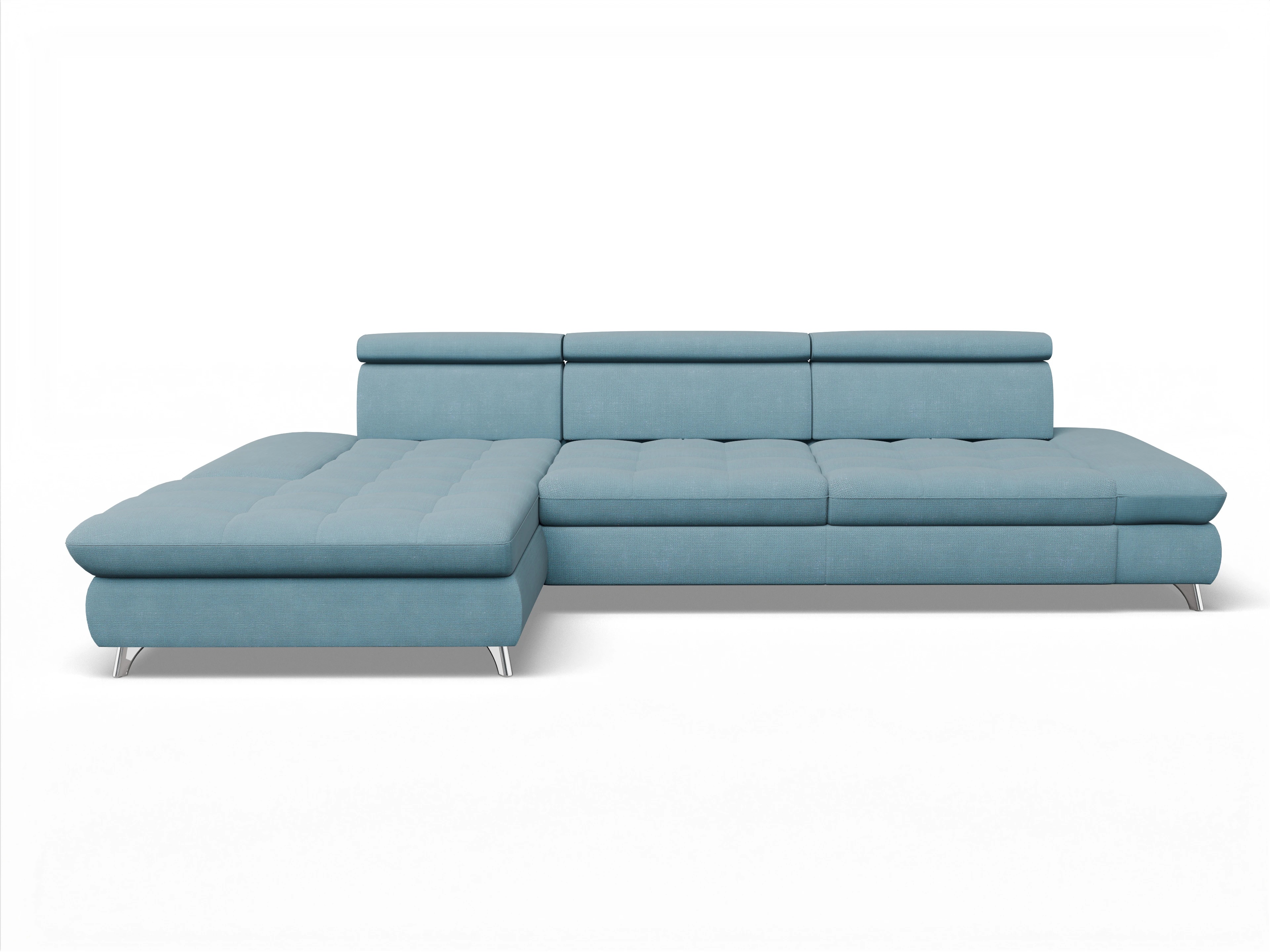 Ansicht des Produktes Memphis Stoff Ecksofa links Abschluss offen in Stoff Blau