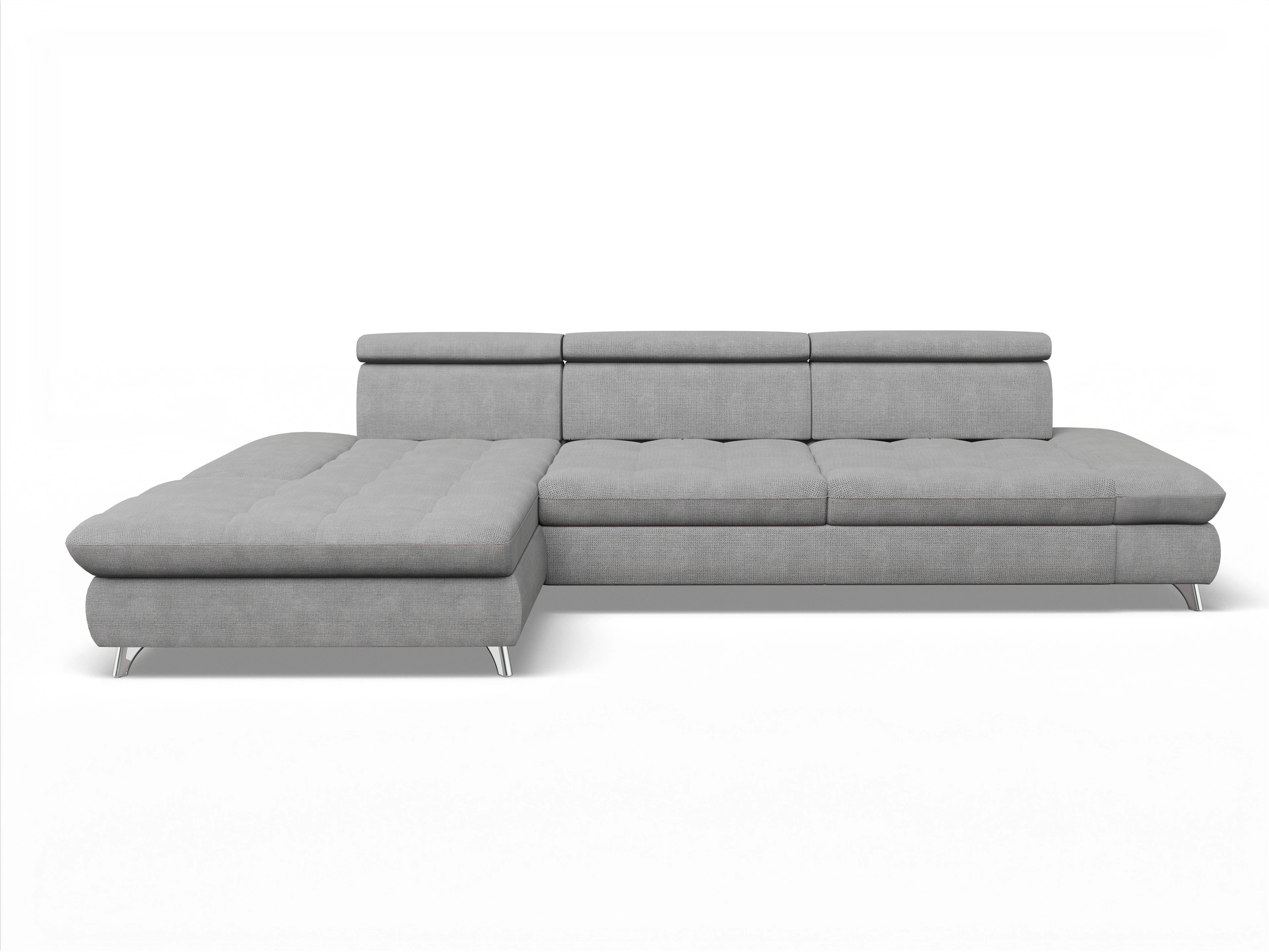 Ansicht des Produktes Memphis Stoff Ecksofa links Abschluss offen in Stoff Grau