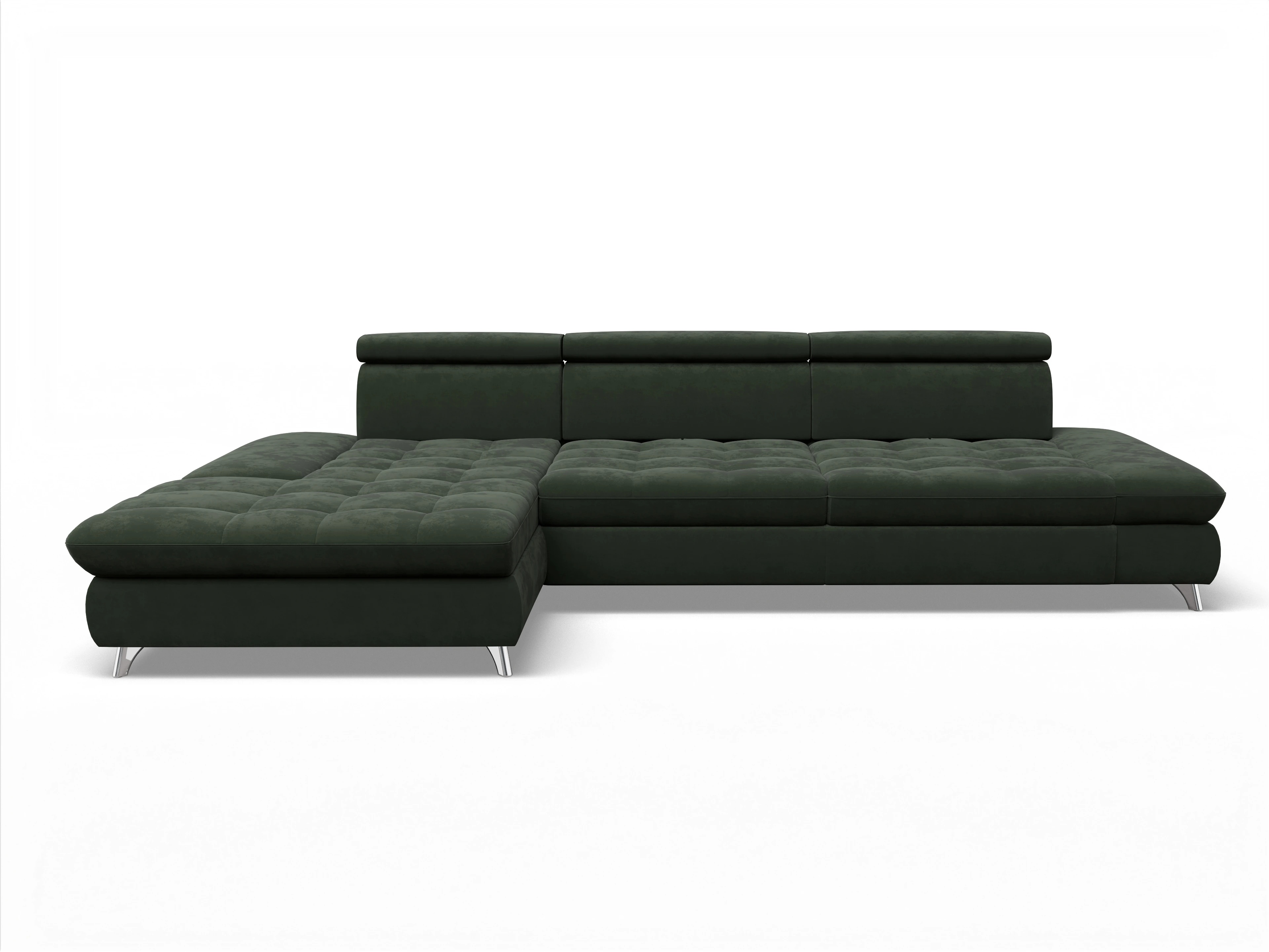Ansicht des Produktes Memphis Stoff Ecksofa links Abschluss offen in Stoff Grün