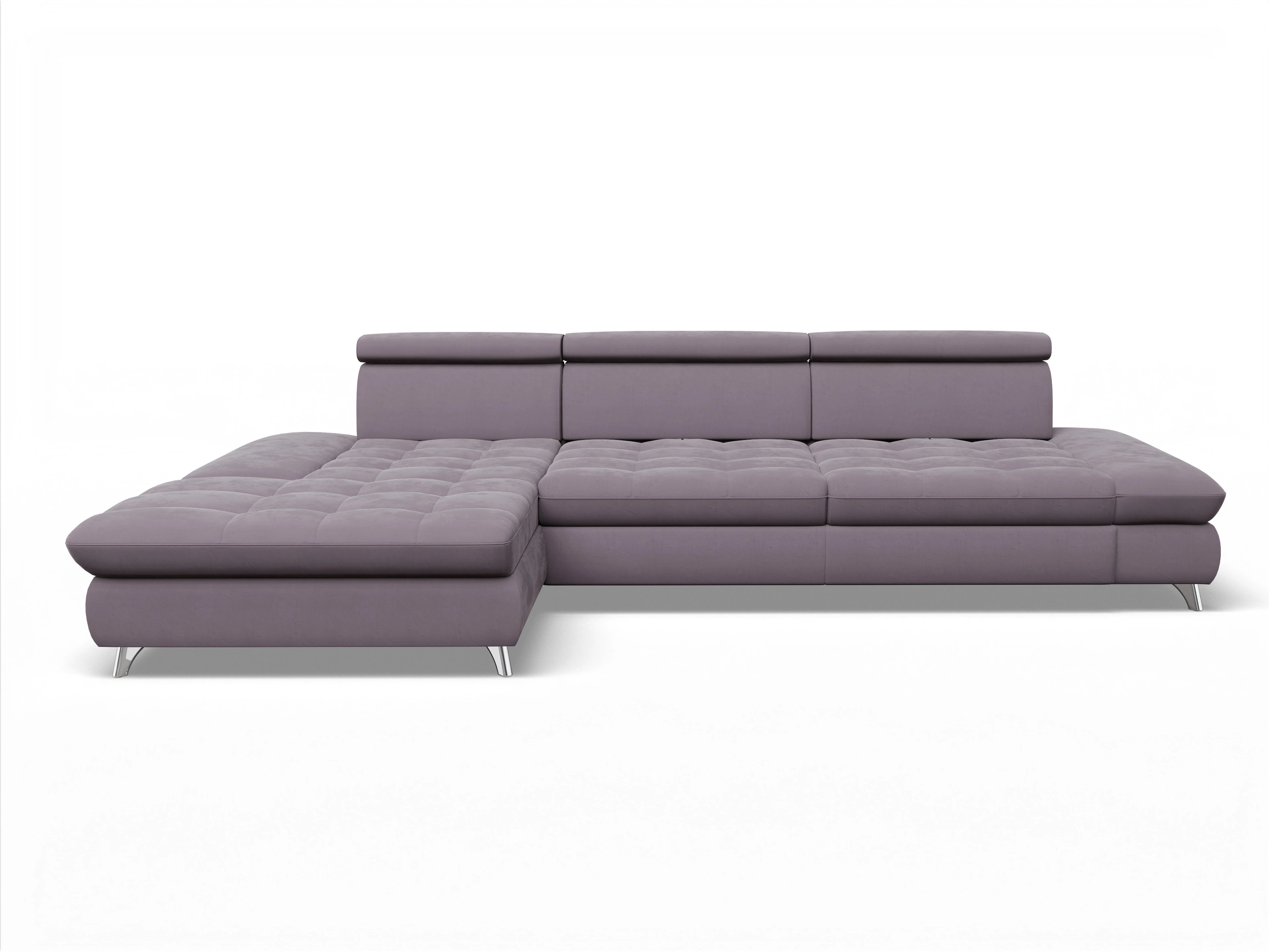 Ansicht des Produktes Memphis Stoff Ecksofa links Abschluss offen in Stoff Lila