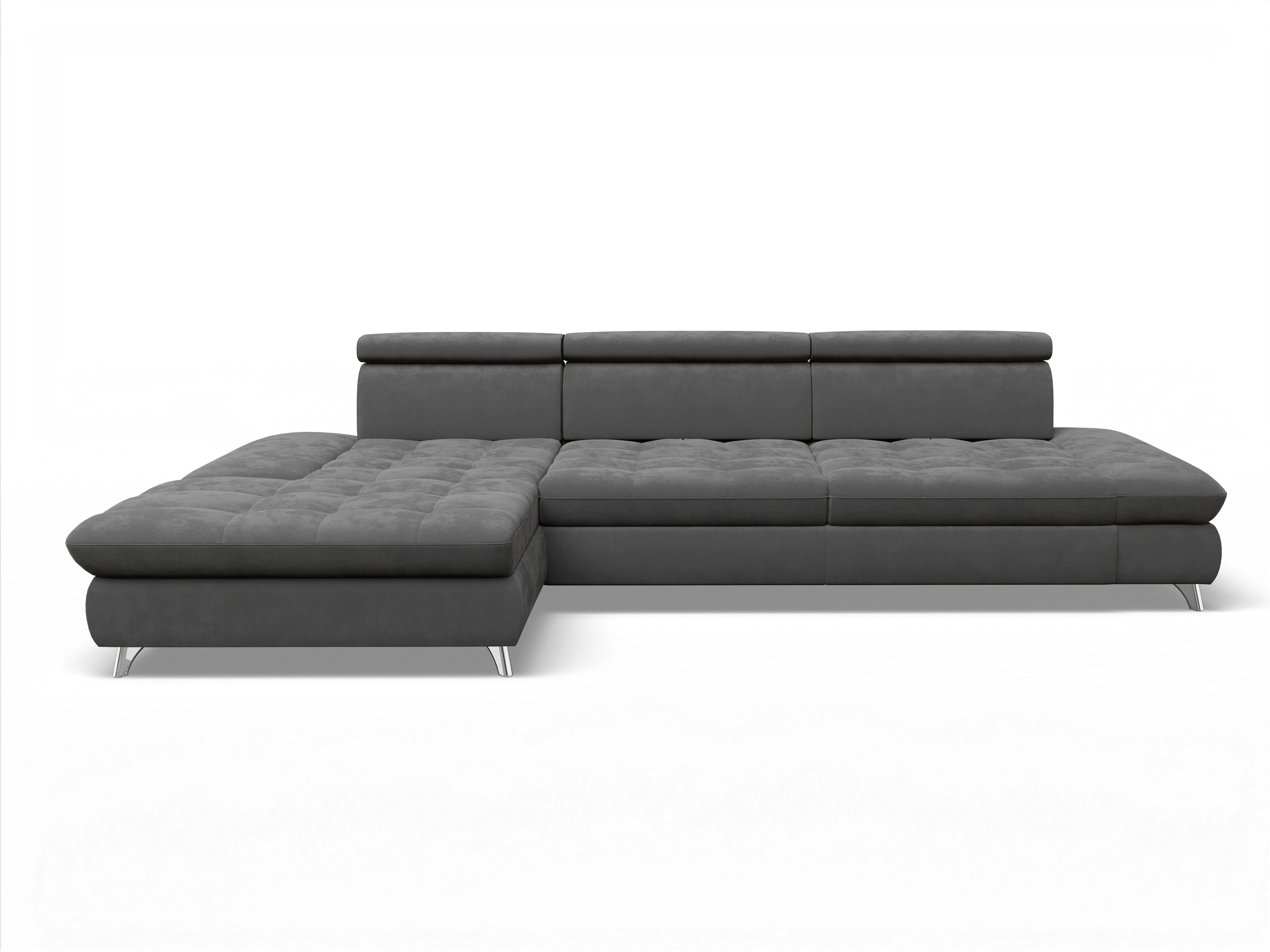 Ansicht des Produktes Memphis Stoff Ecksofa links Abschluss offen in Stoff Grau