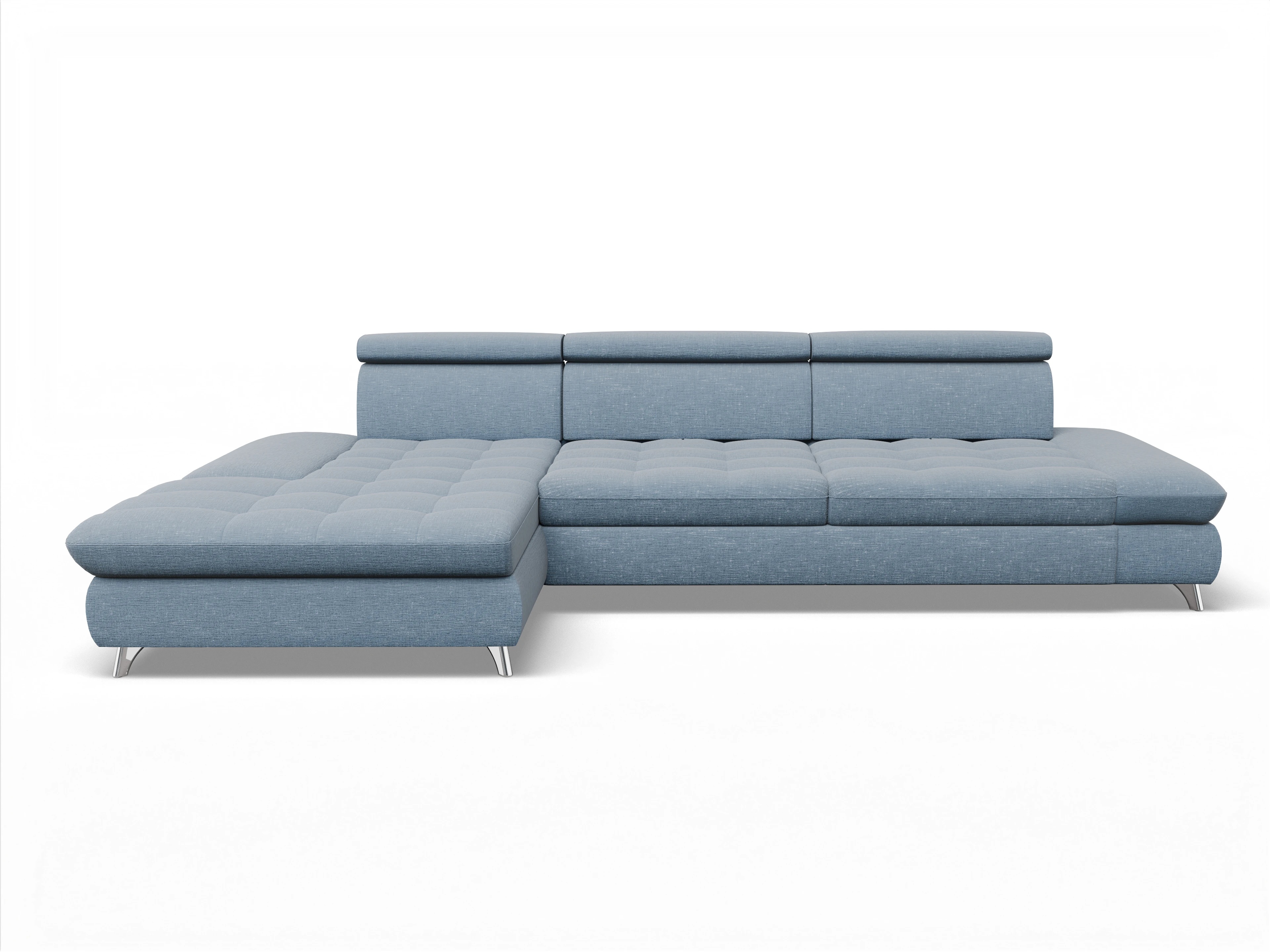 Ansicht des Produktes Memphis Stoff Ecksofa links Abschluss offen in Stoff Blau