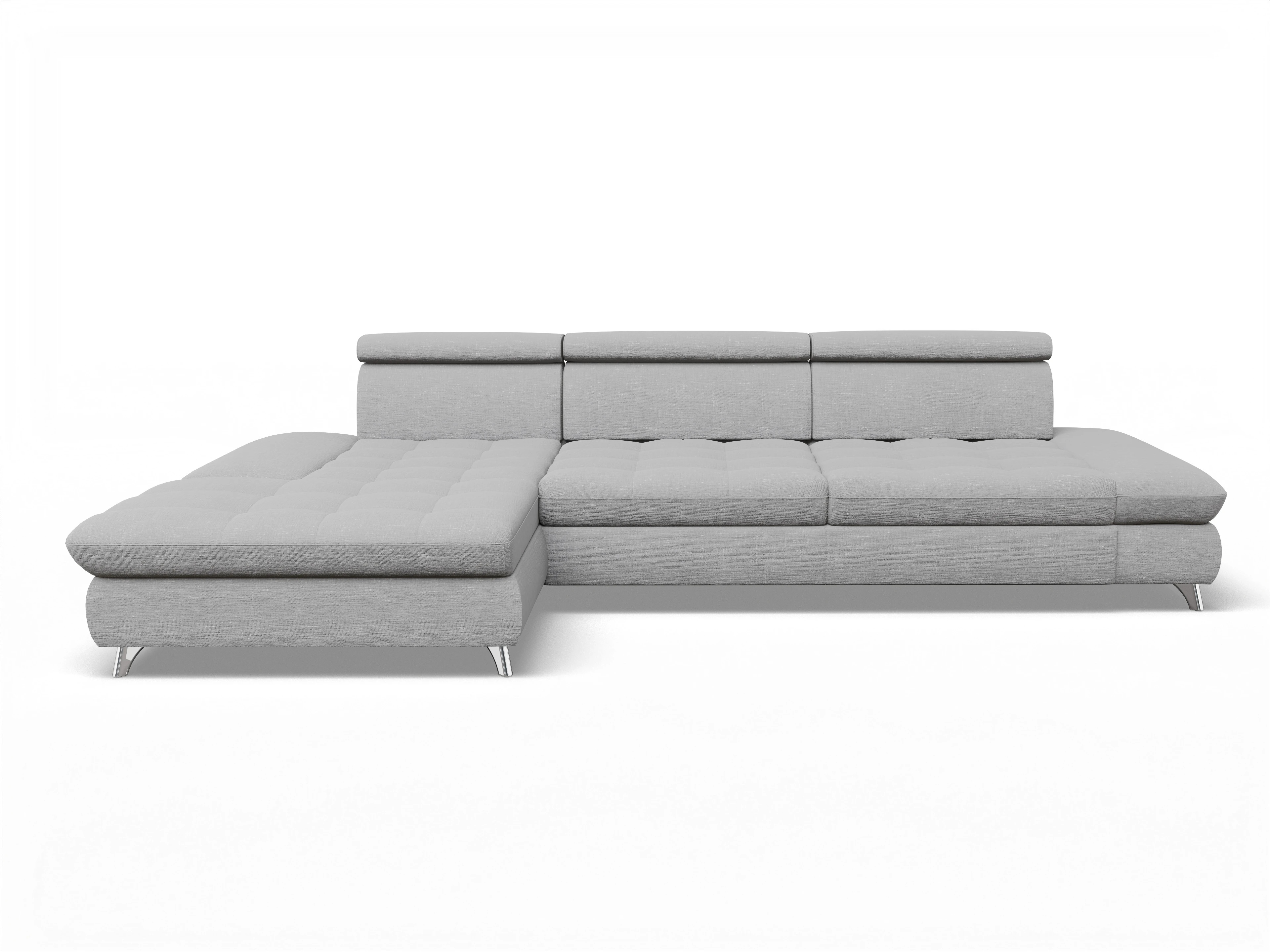 Ansicht des Produktes Memphis Stoff Ecksofa links Abschluss offen in Stoff Grau