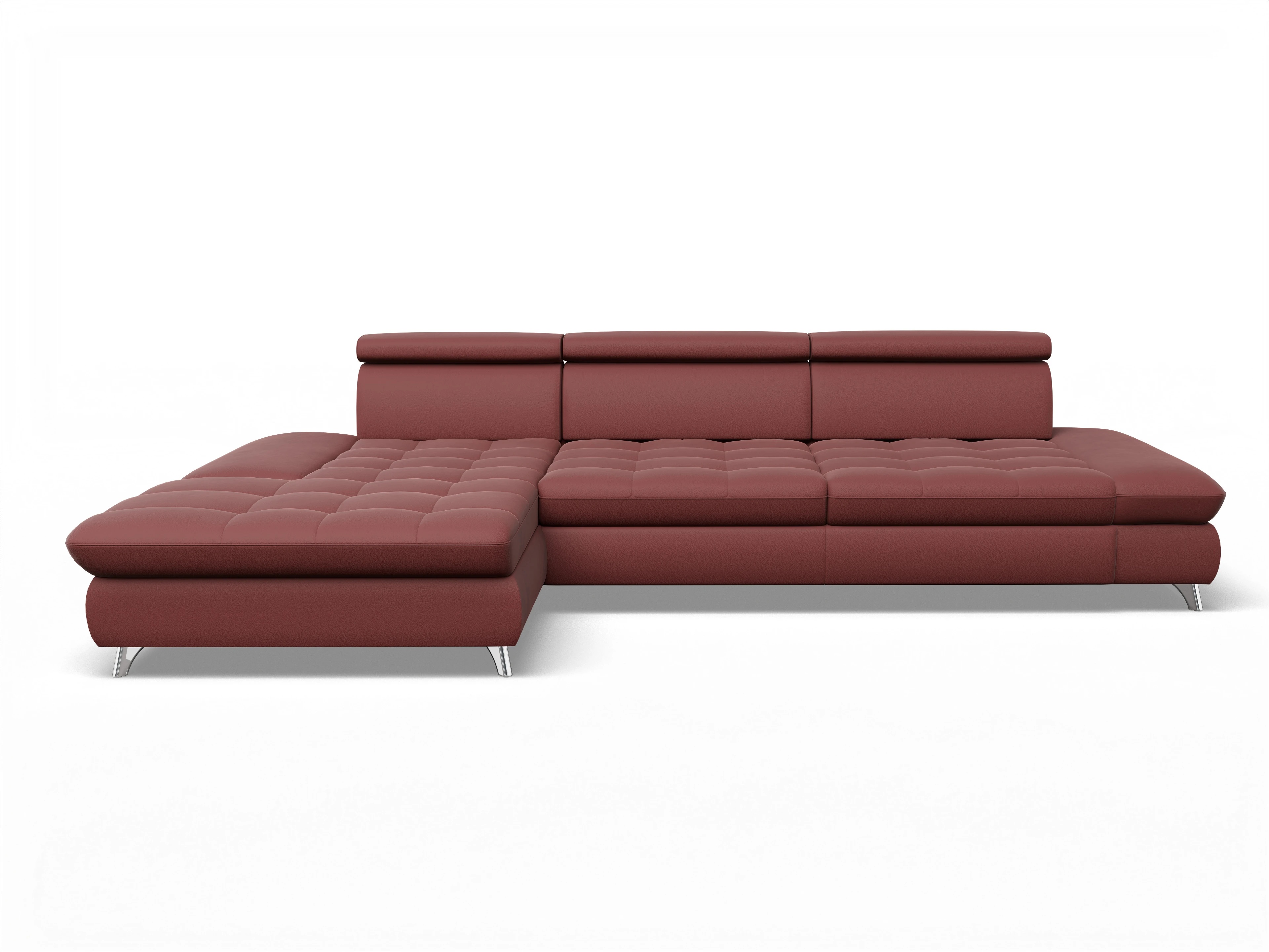 Ansicht des Produktes Memphis Stoff Ecksofa links Abschluss offen in Leder Rot