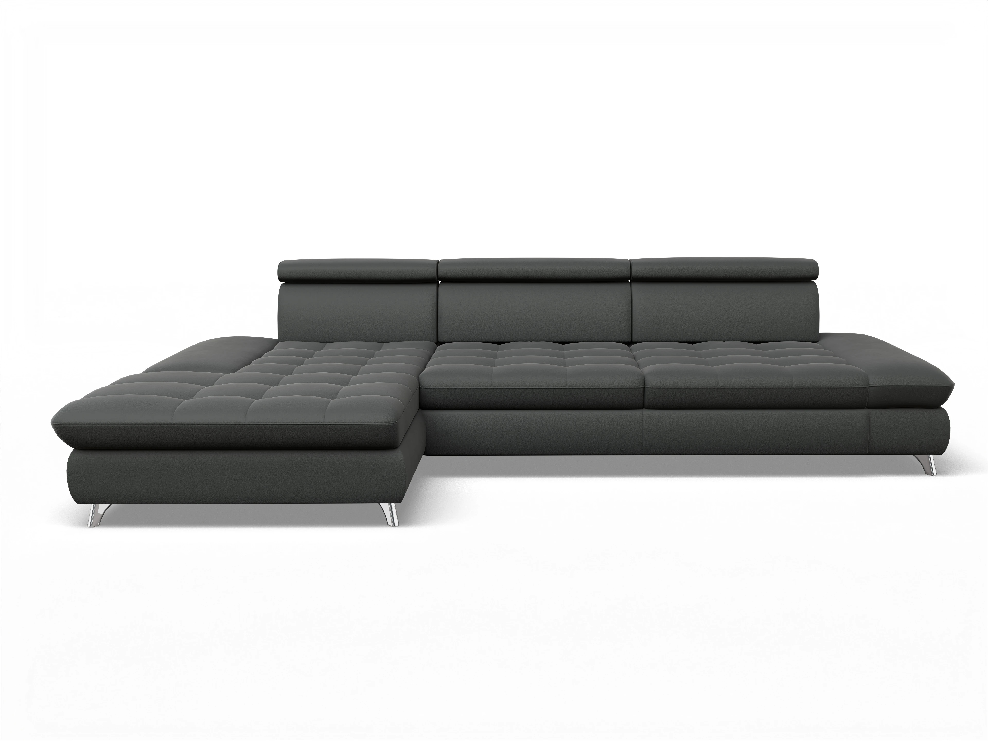 Ansicht des Produktes Memphis Stoff Ecksofa links Abschluss offen in Leder Grau