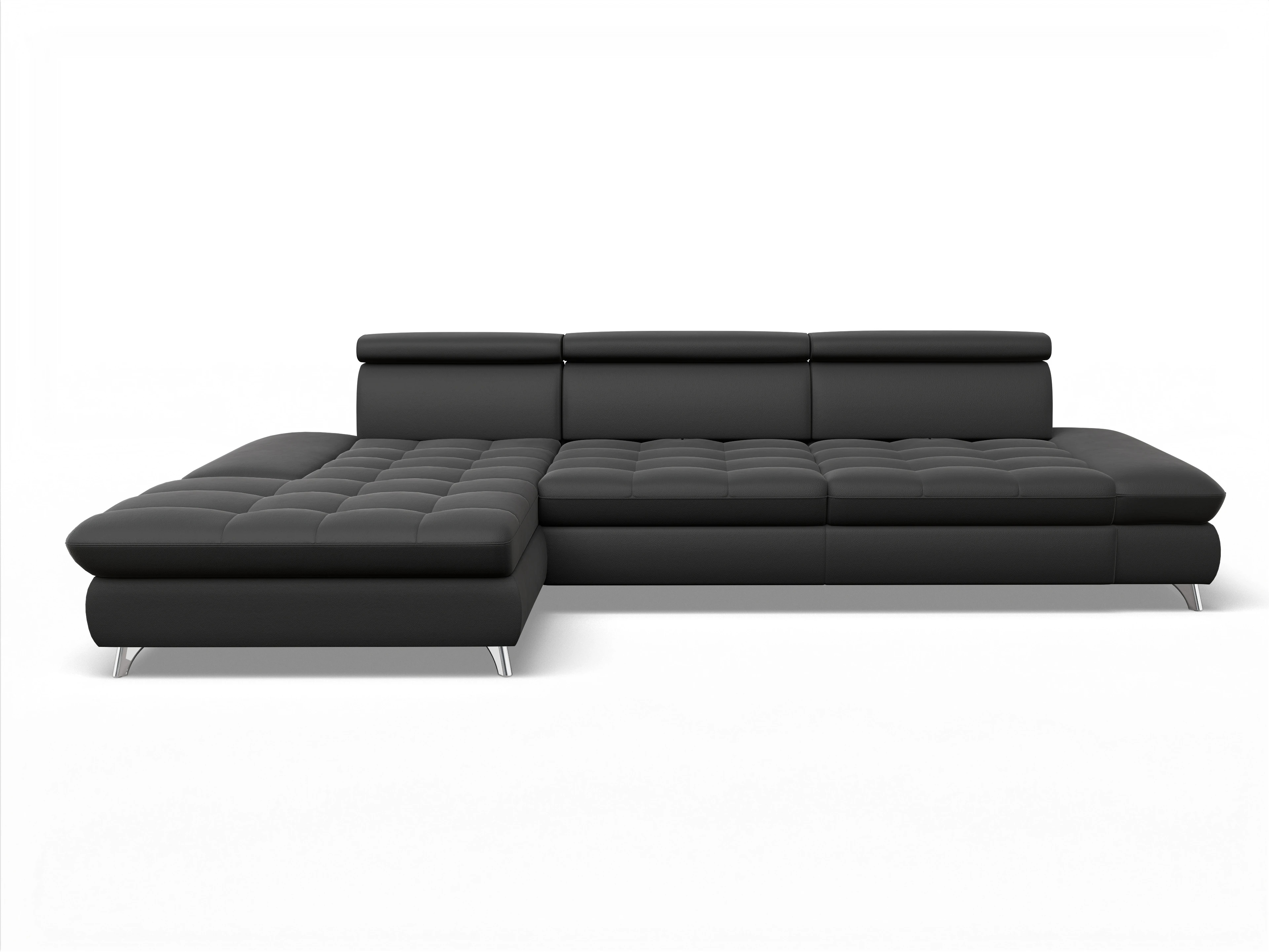 Ansicht des Produktes Memphis Stoff Ecksofa links Abschluss offen in Leder Schwarz