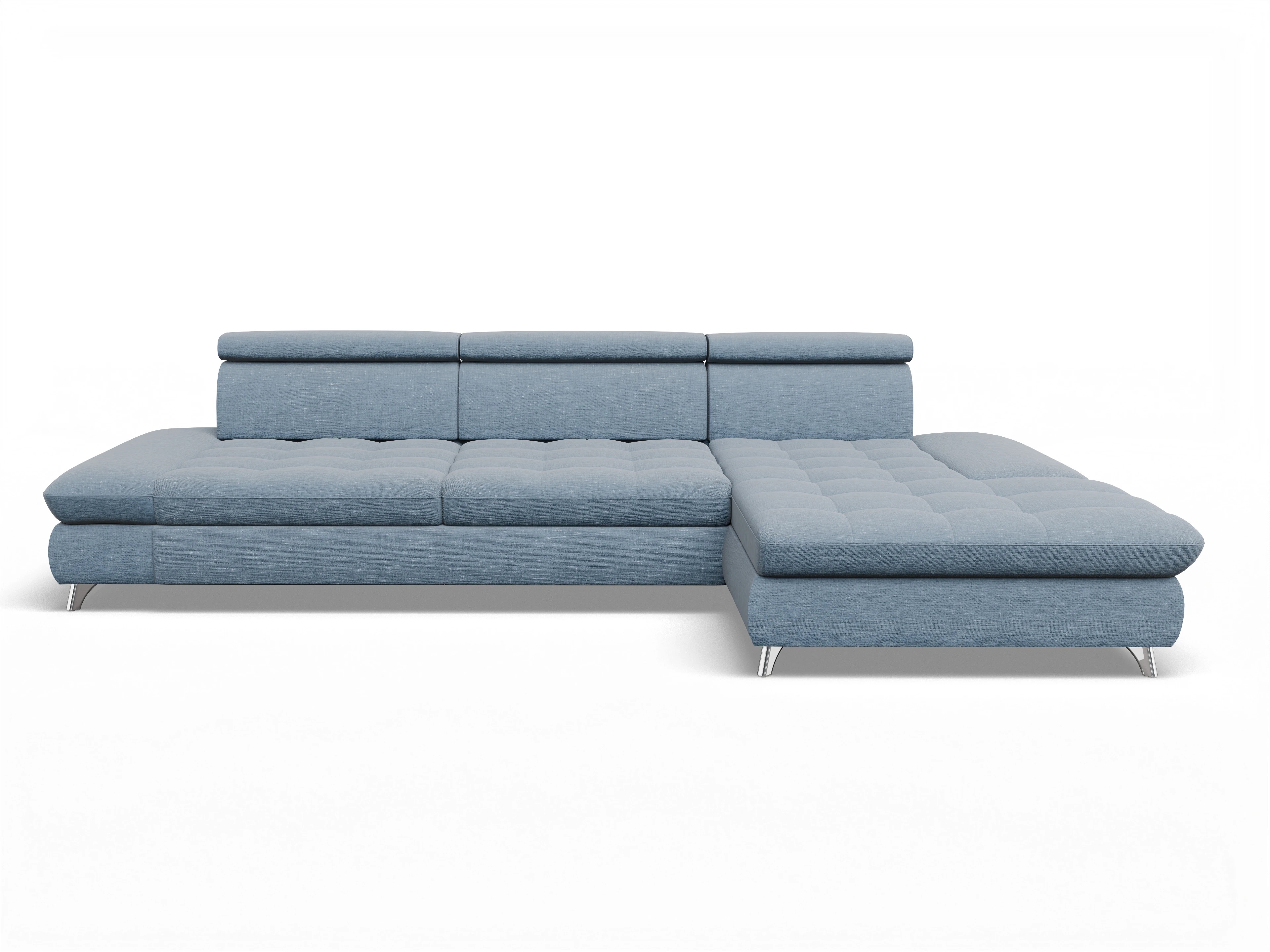 Ansicht des Produktes Memphis Stoff Ecksofa rechts Abschluss offen in Stoff Blau