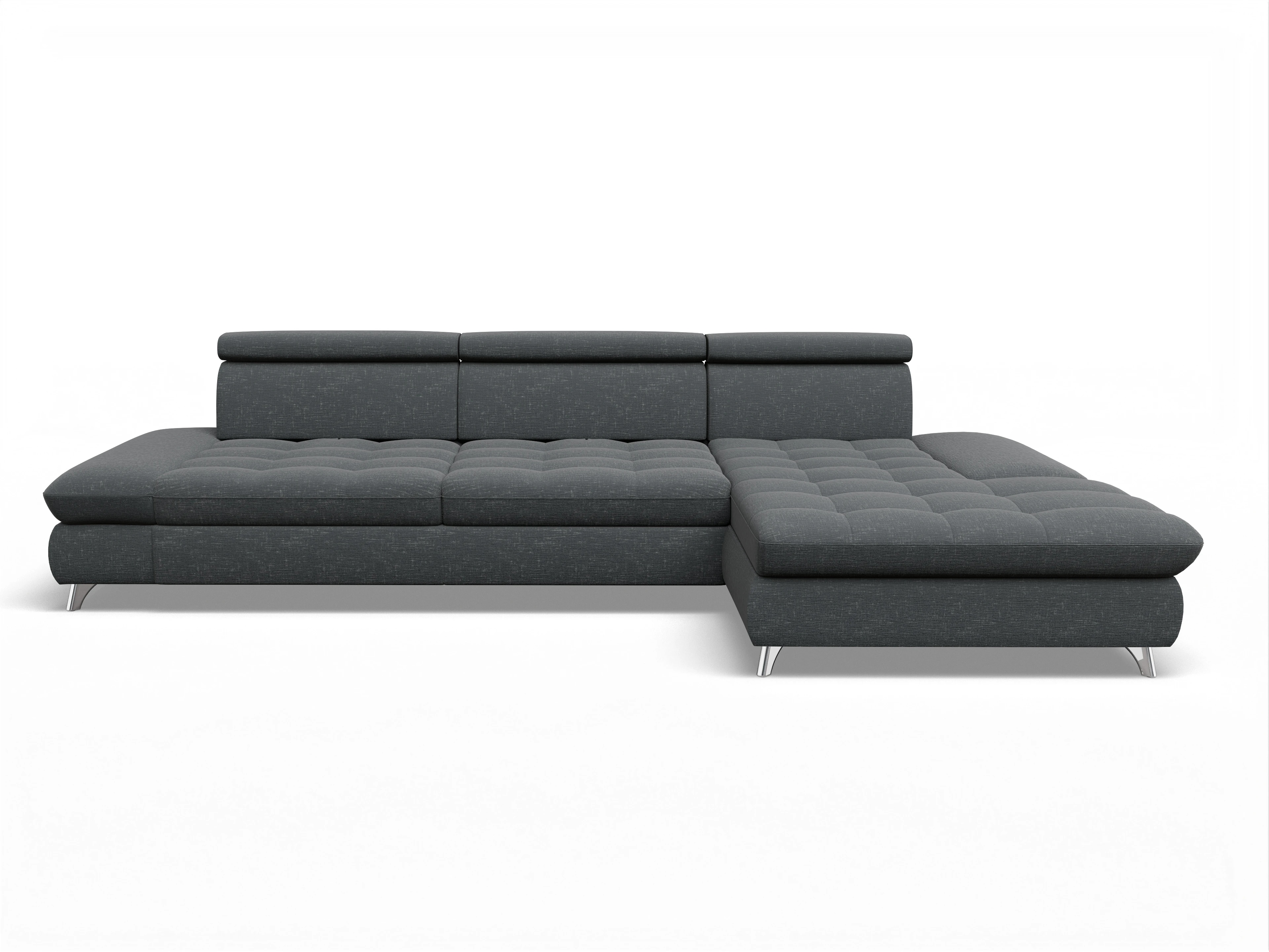 Ansicht des Produktes Memphis Stoff Ecksofa rechts Abschluss offen in Stoff Grau