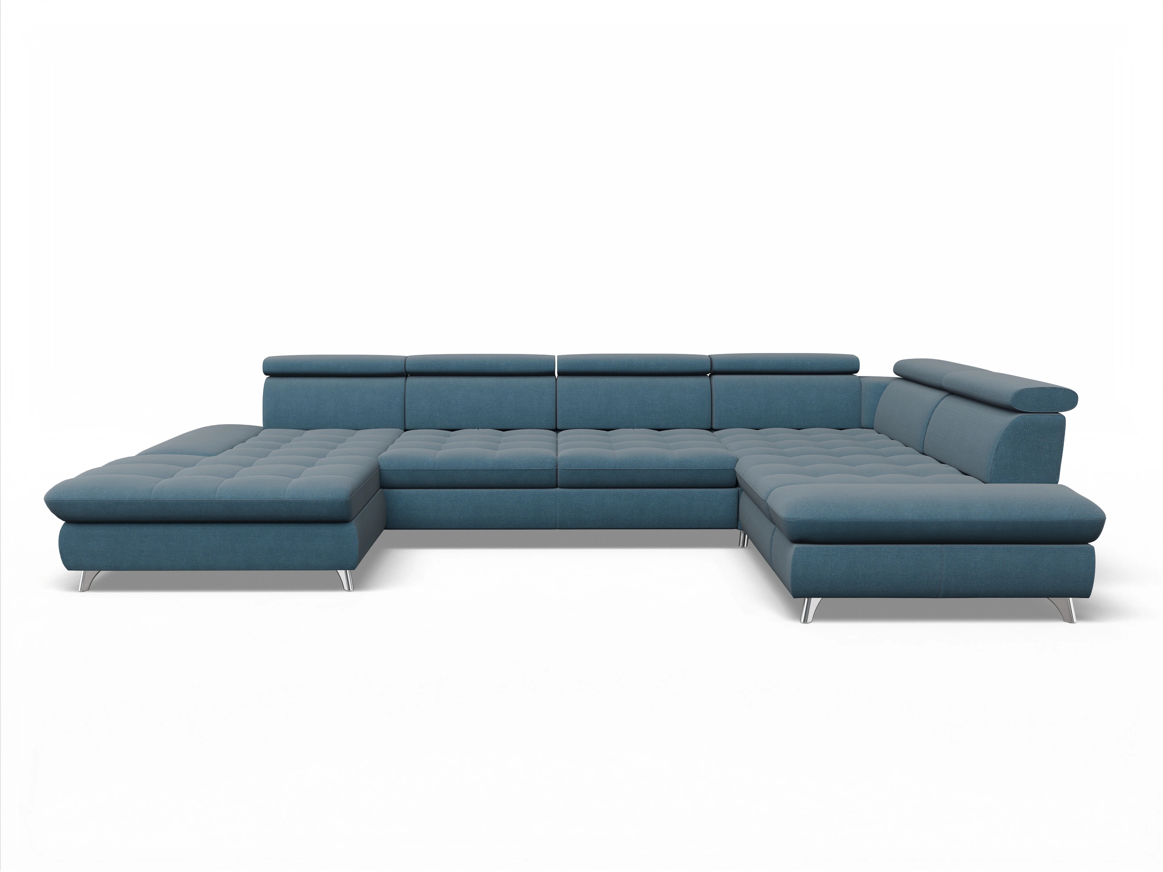 Ansicht des Produktes Memphis Stoff Wohnlandschaft Armlehne rechts Abschluss offen links in Stoff Blau