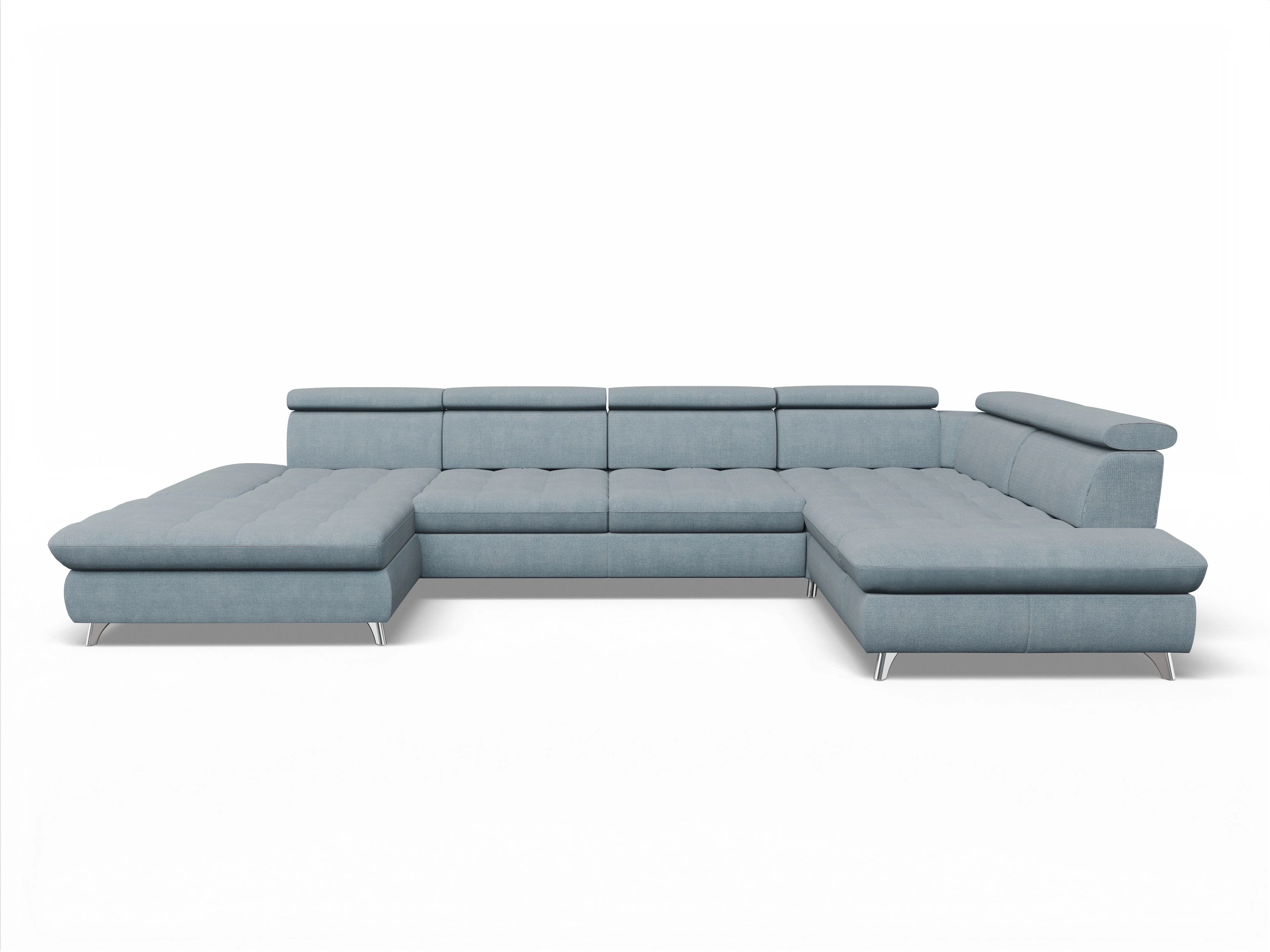 Ansicht des Produktes Memphis Stoff Wohnlandschaft Armlehne rechts Abschluss offen links in Stoff Blau