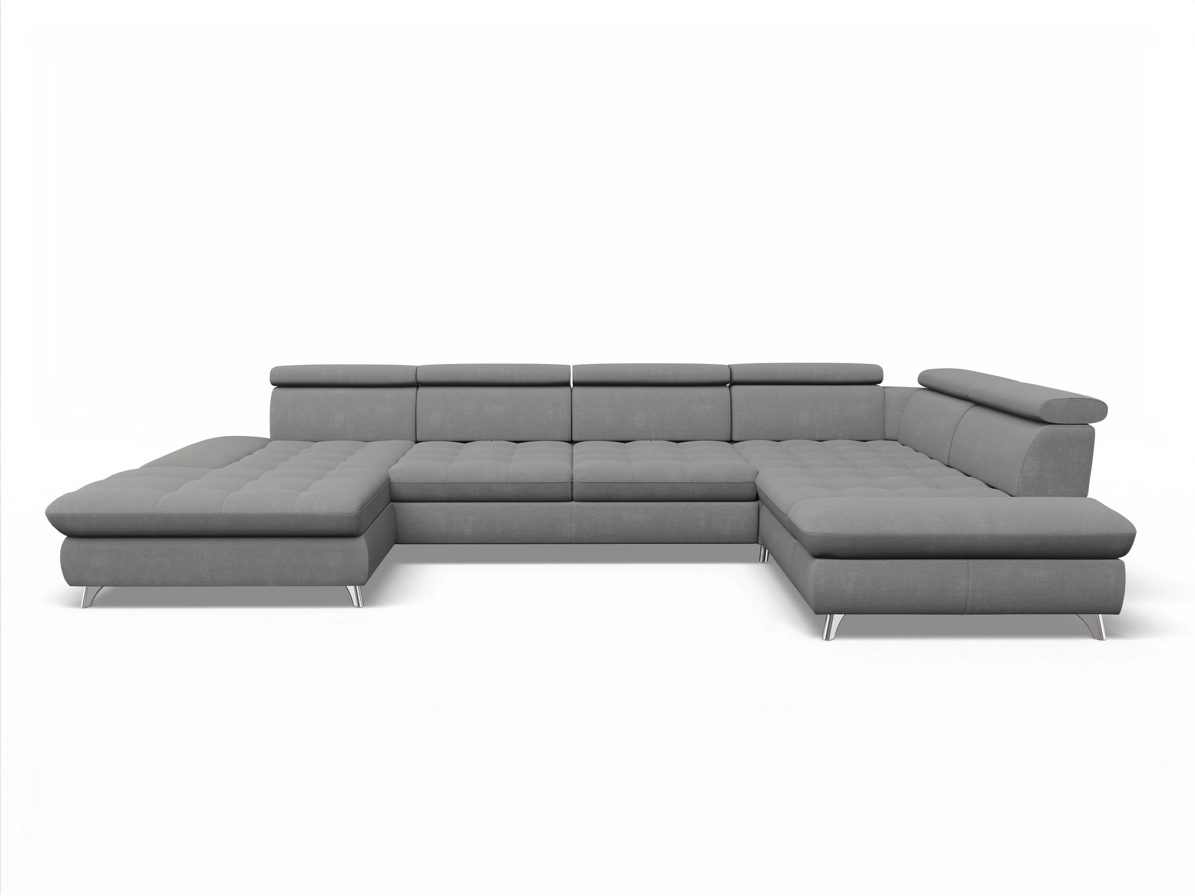 Ansicht des Produktes Memphis Stoff Wohnlandschaft Armlehne rechts Abschluss offen links in Stoff Grau
