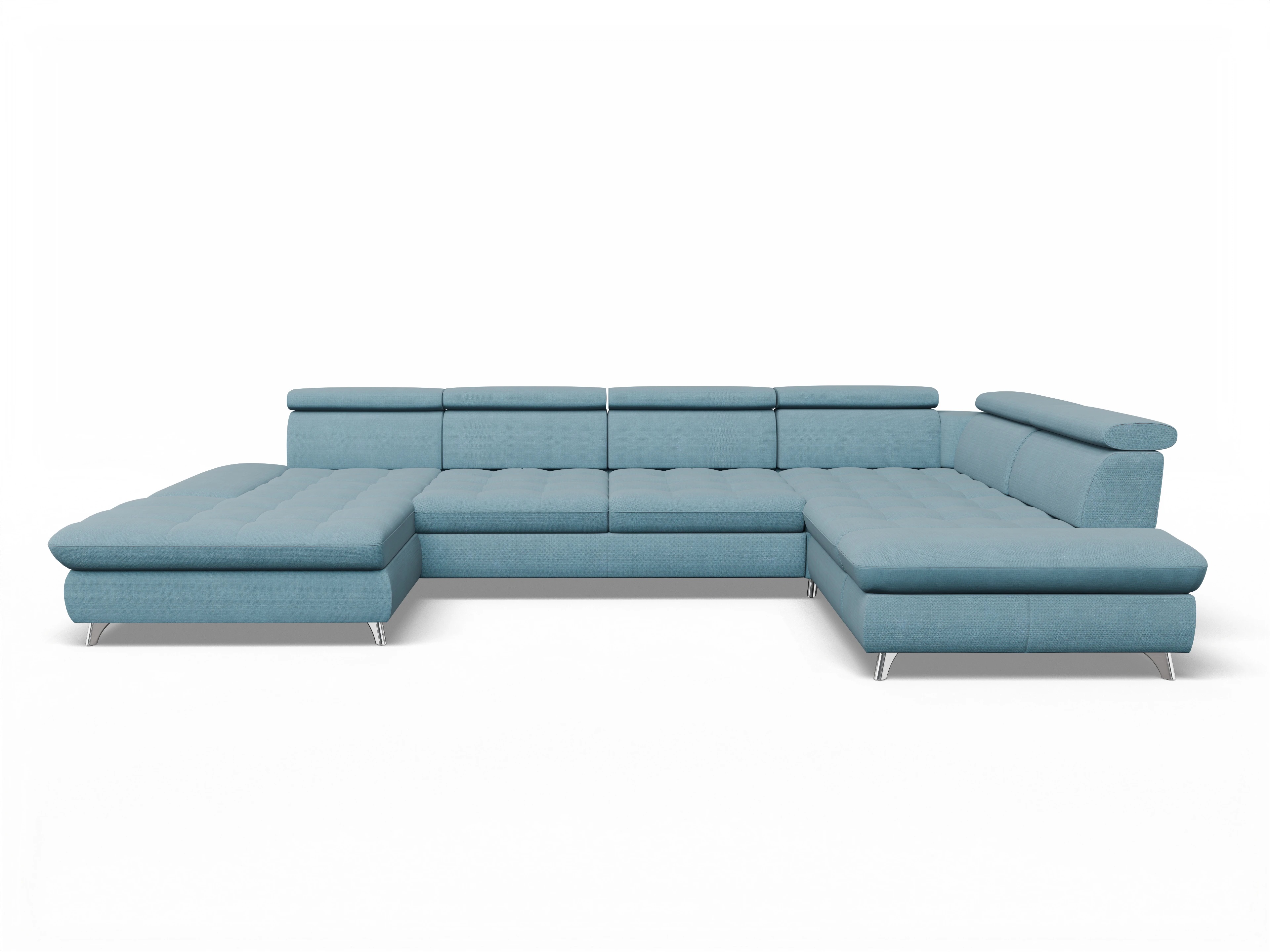 Ansicht des Produktes Memphis Stoff Wohnlandschaft Armlehne rechts Abschluss offen links in Stoff Blau