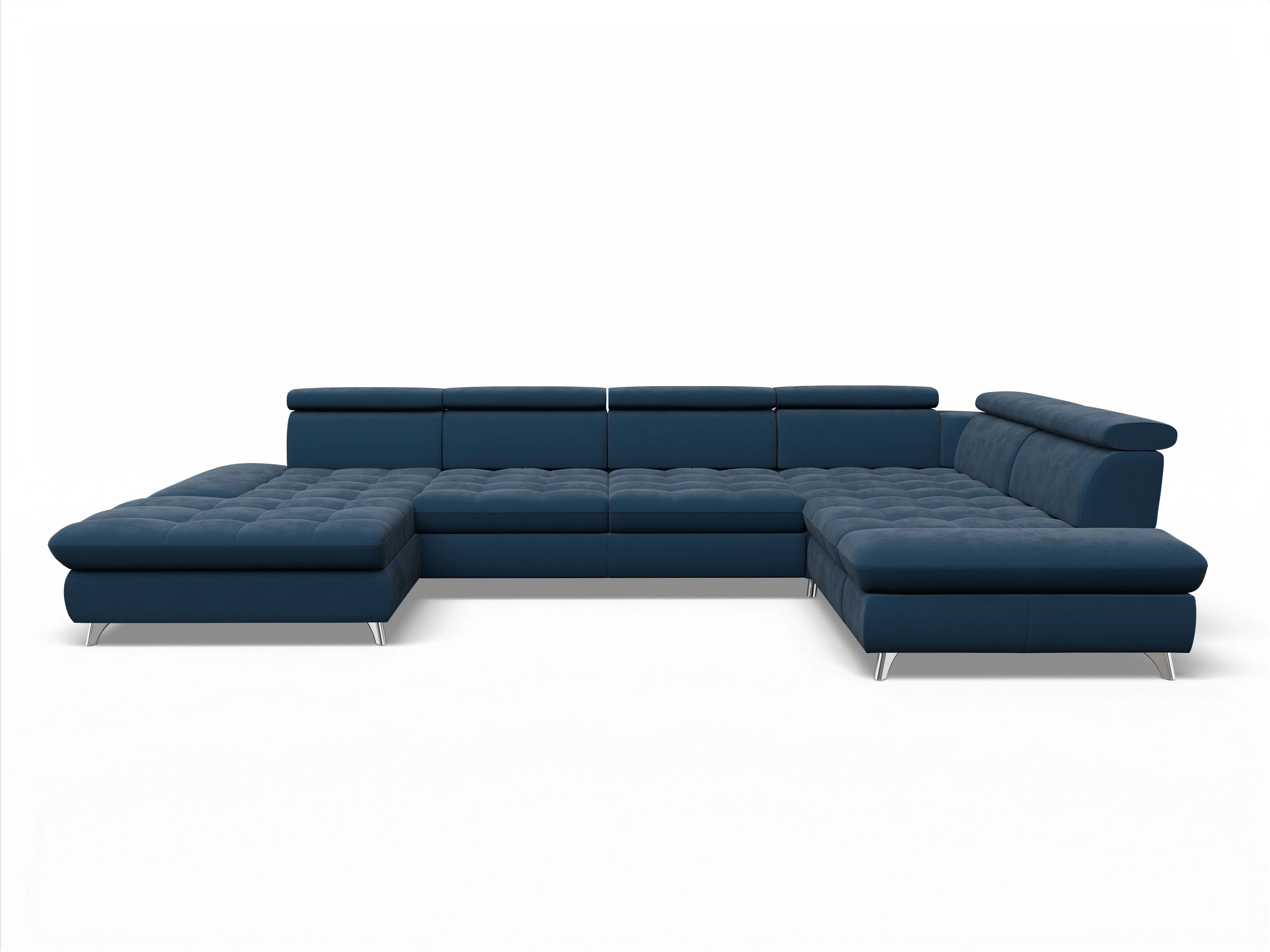 Ansicht des Produktes Memphis Stoff Wohnlandschaft Armlehne rechts Abschluss offen links in Stoff Blau