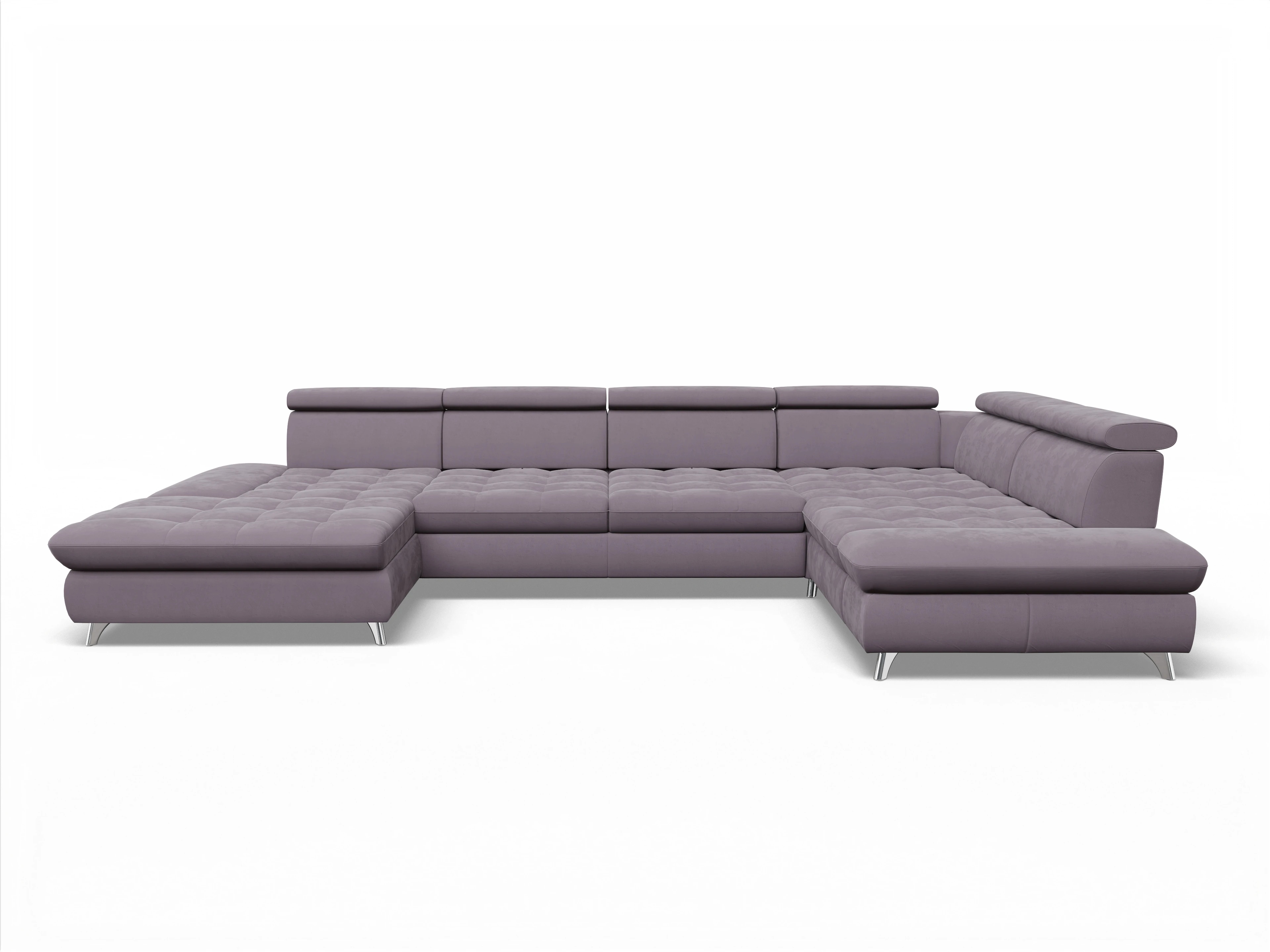 Ansicht des Produktes Memphis Stoff Wohnlandschaft Armlehne rechts Abschluss offen links in Stoff Lila