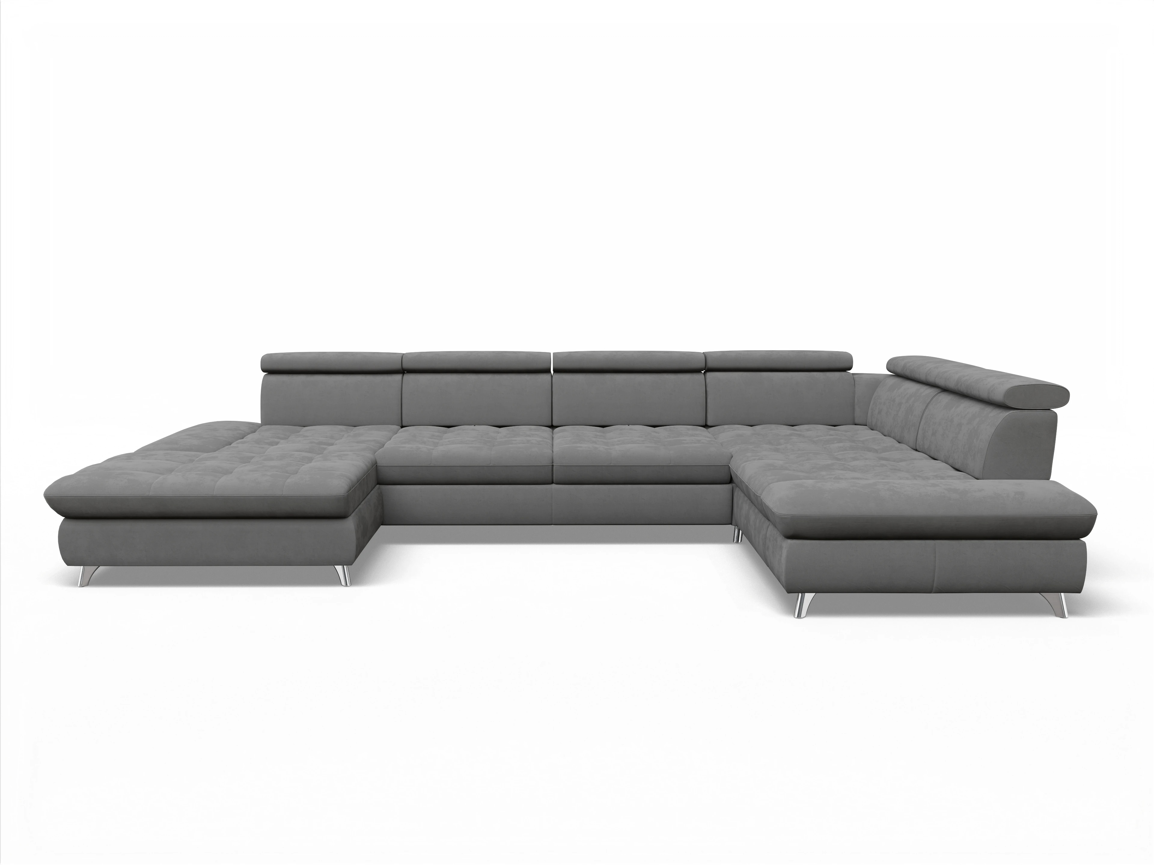 Ansicht des Produktes Memphis Stoff Wohnlandschaft Armlehne rechts Abschluss offen links in Stoff Grau
