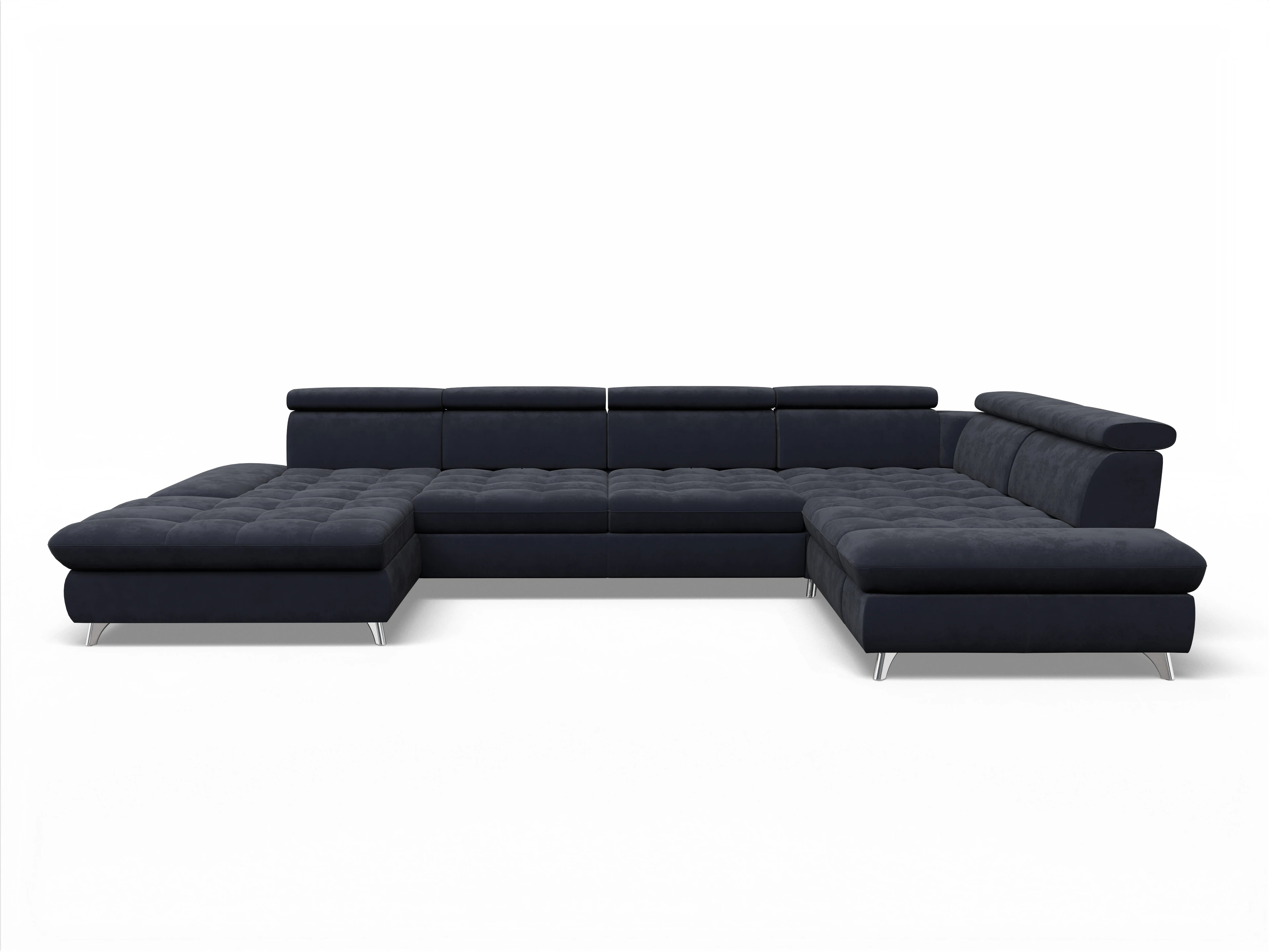 Ansicht des Produktes Memphis Stoff Wohnlandschaft Armlehne rechts Abschluss offen links in Stoff Blau