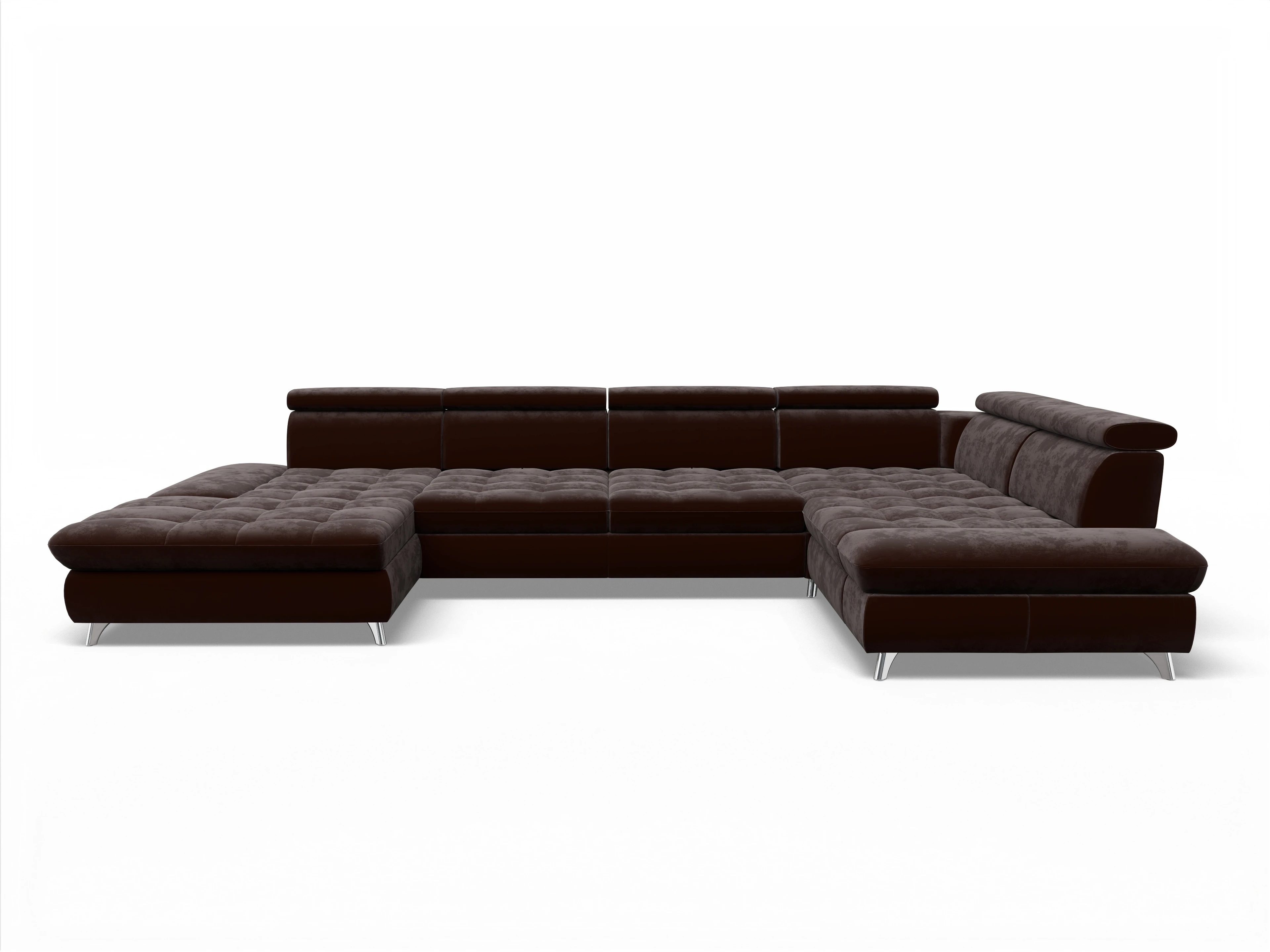 Ansicht des Produktes Memphis Stoff Wohnlandschaft Armlehne rechts Abschluss offen links in Stoff Braun