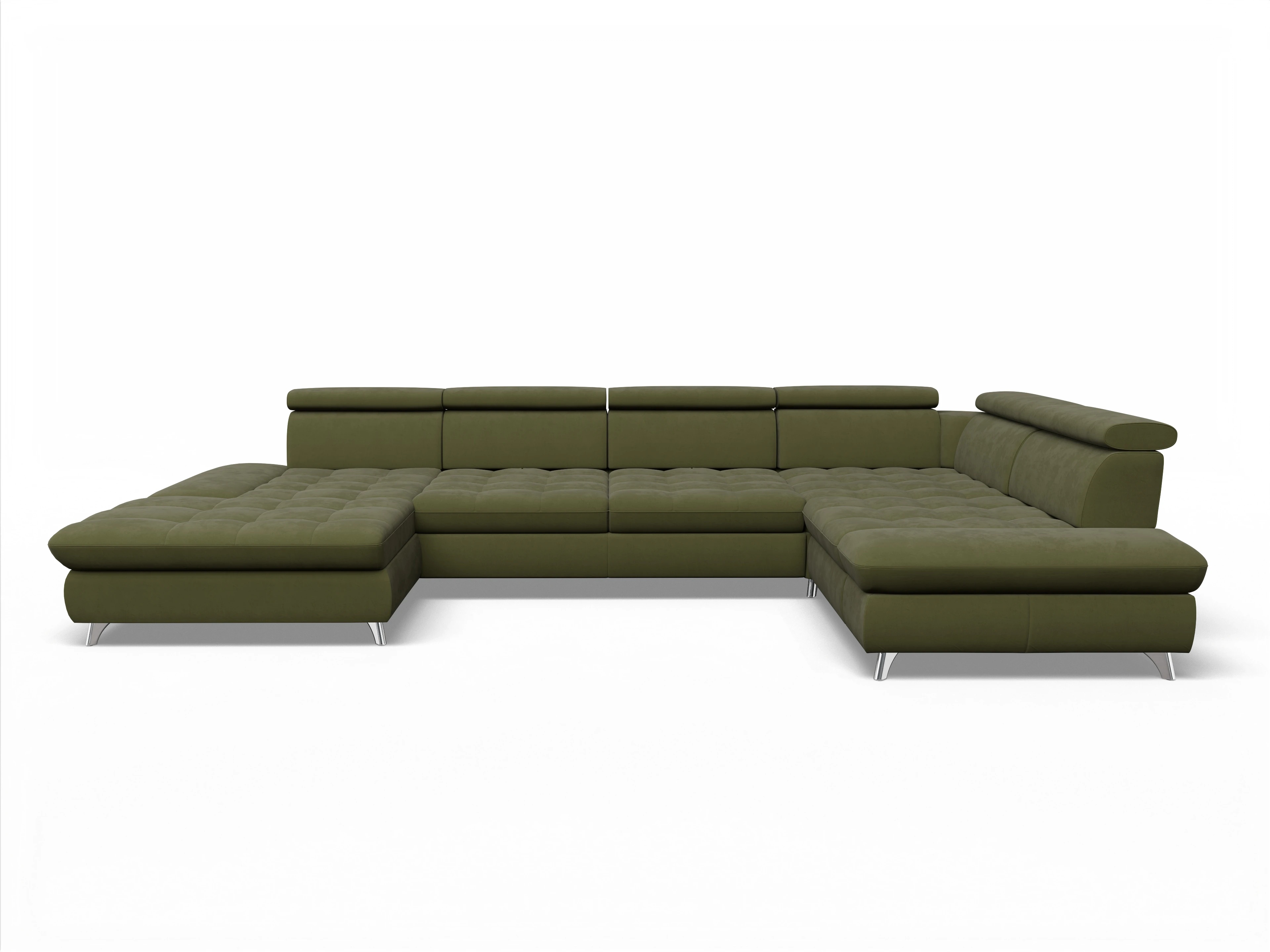 Ansicht des Produktes Memphis Stoff Wohnlandschaft Armlehne rechts Abschluss offen links in Stoff Grün