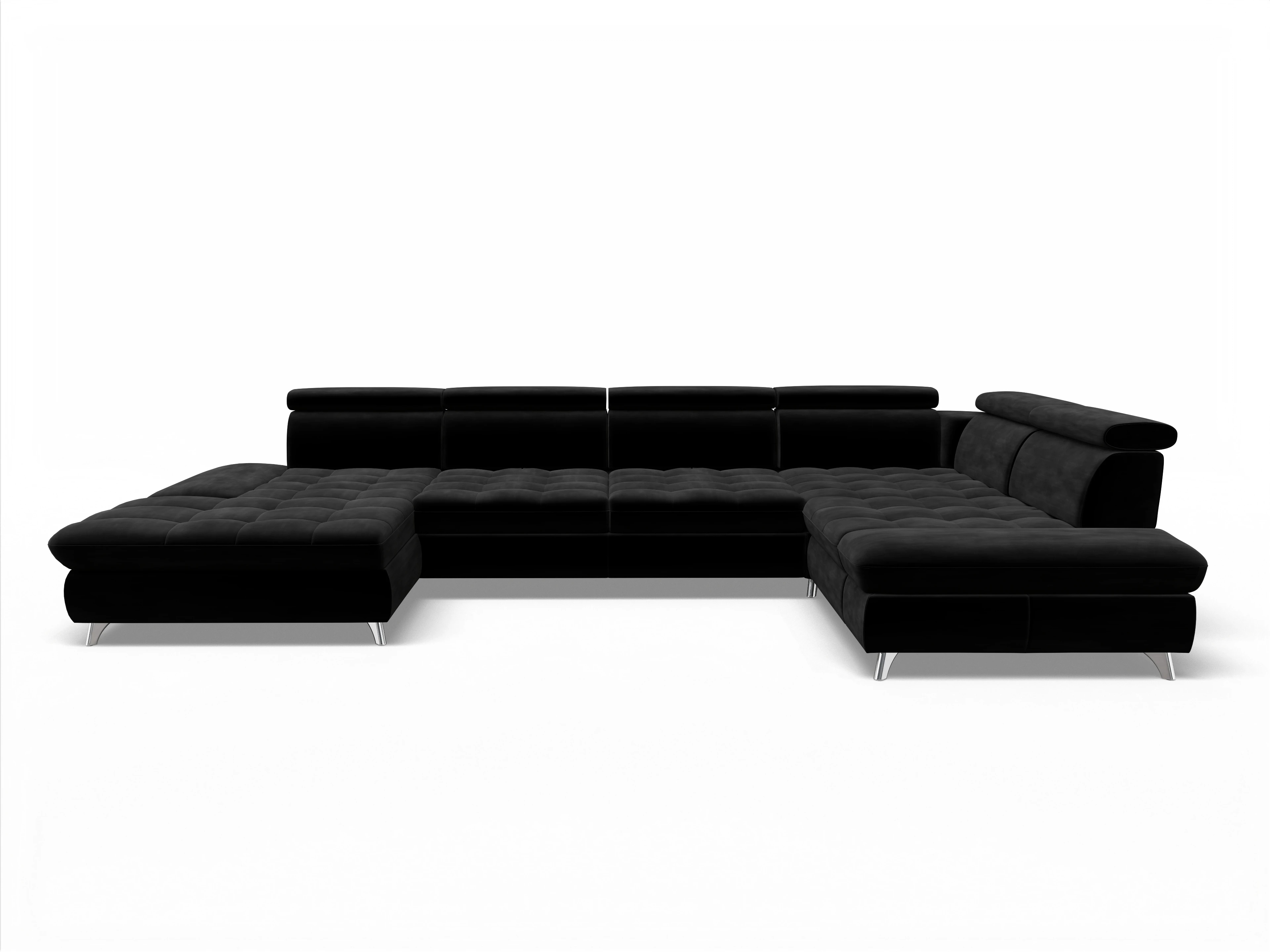 Ansicht des Produktes Memphis Stoff Wohnlandschaft Armlehne rechts Abschluss offen links in Stoff Schwarz