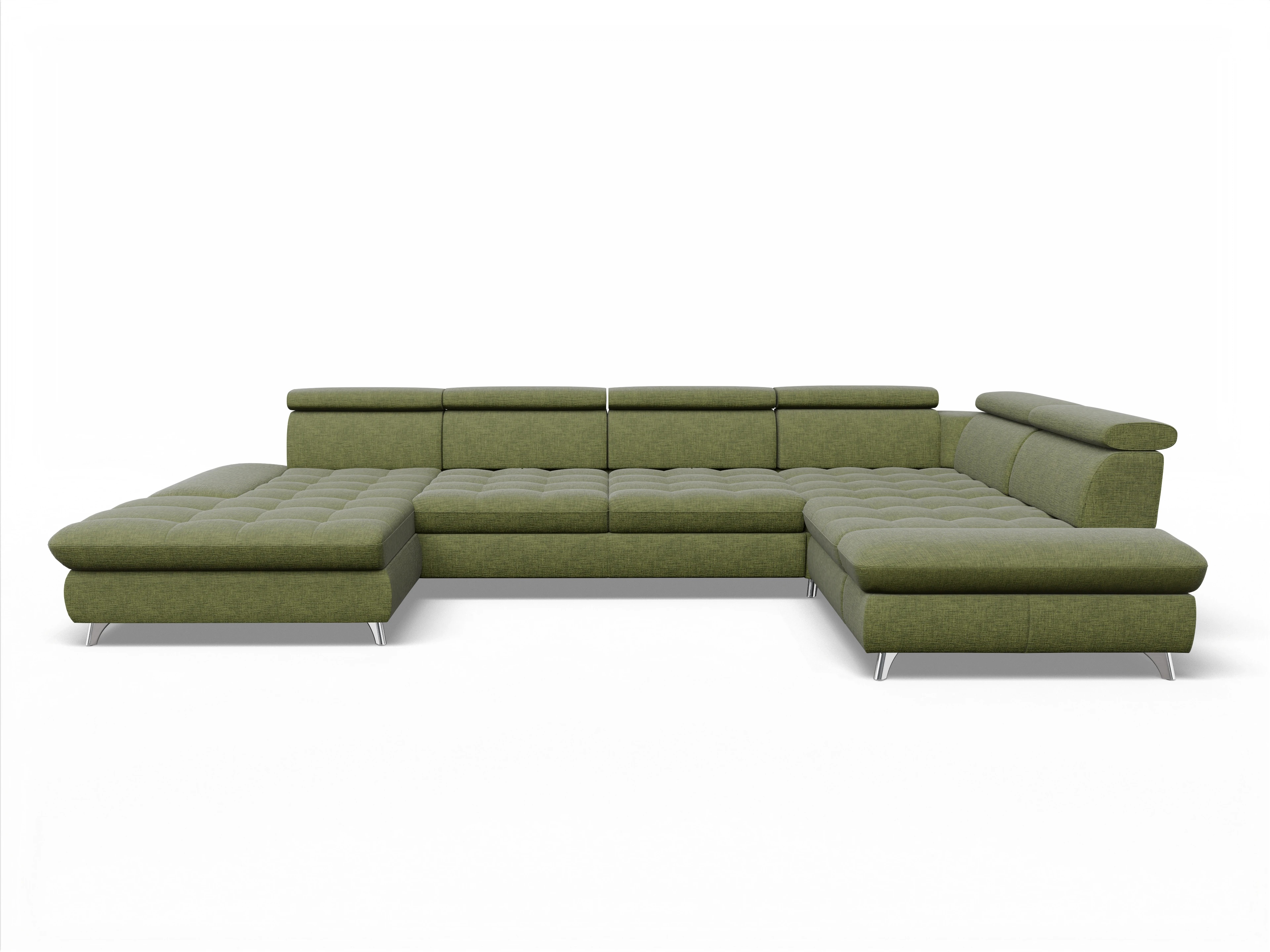 Ansicht des Produktes Memphis Stoff Wohnlandschaft Armlehne rechts Abschluss offen links in Stoff Grün