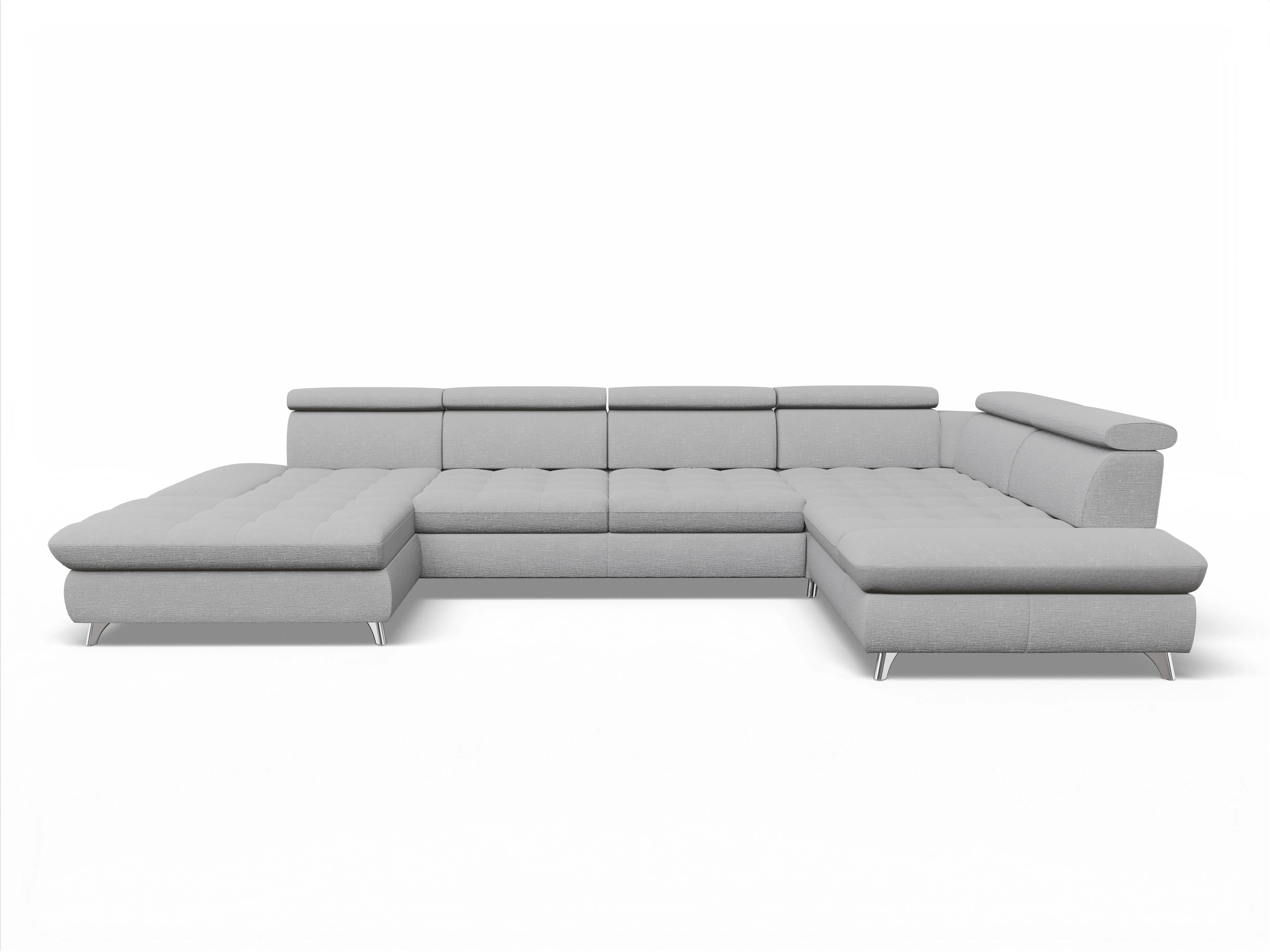 Ansicht des Produktes Memphis Stoff Wohnlandschaft Armlehne rechts Abschluss offen links in Stoff Grau