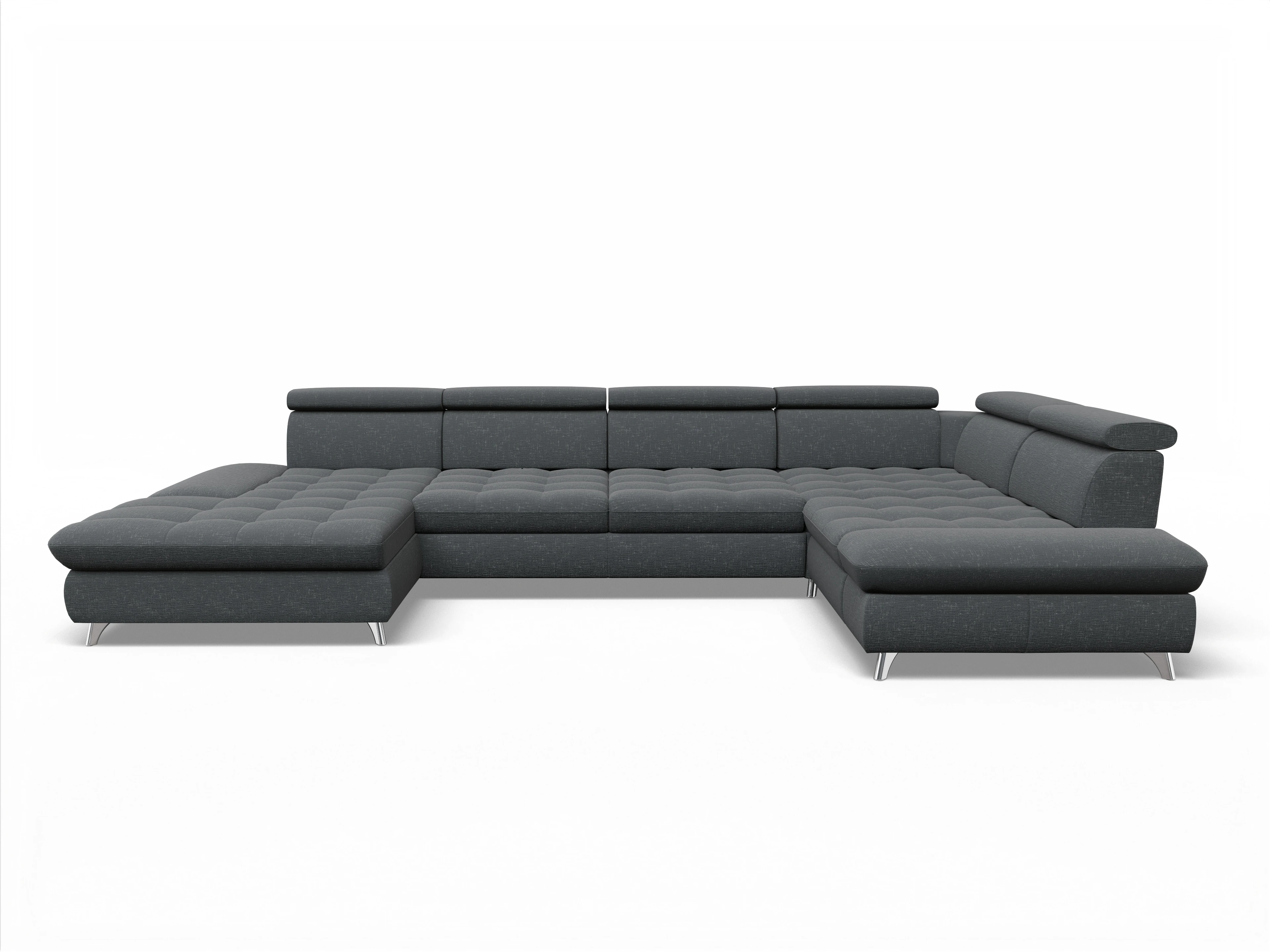 Ansicht des Produktes Memphis Stoff Wohnlandschaft Armlehne rechts Abschluss offen links in Stoff Grau